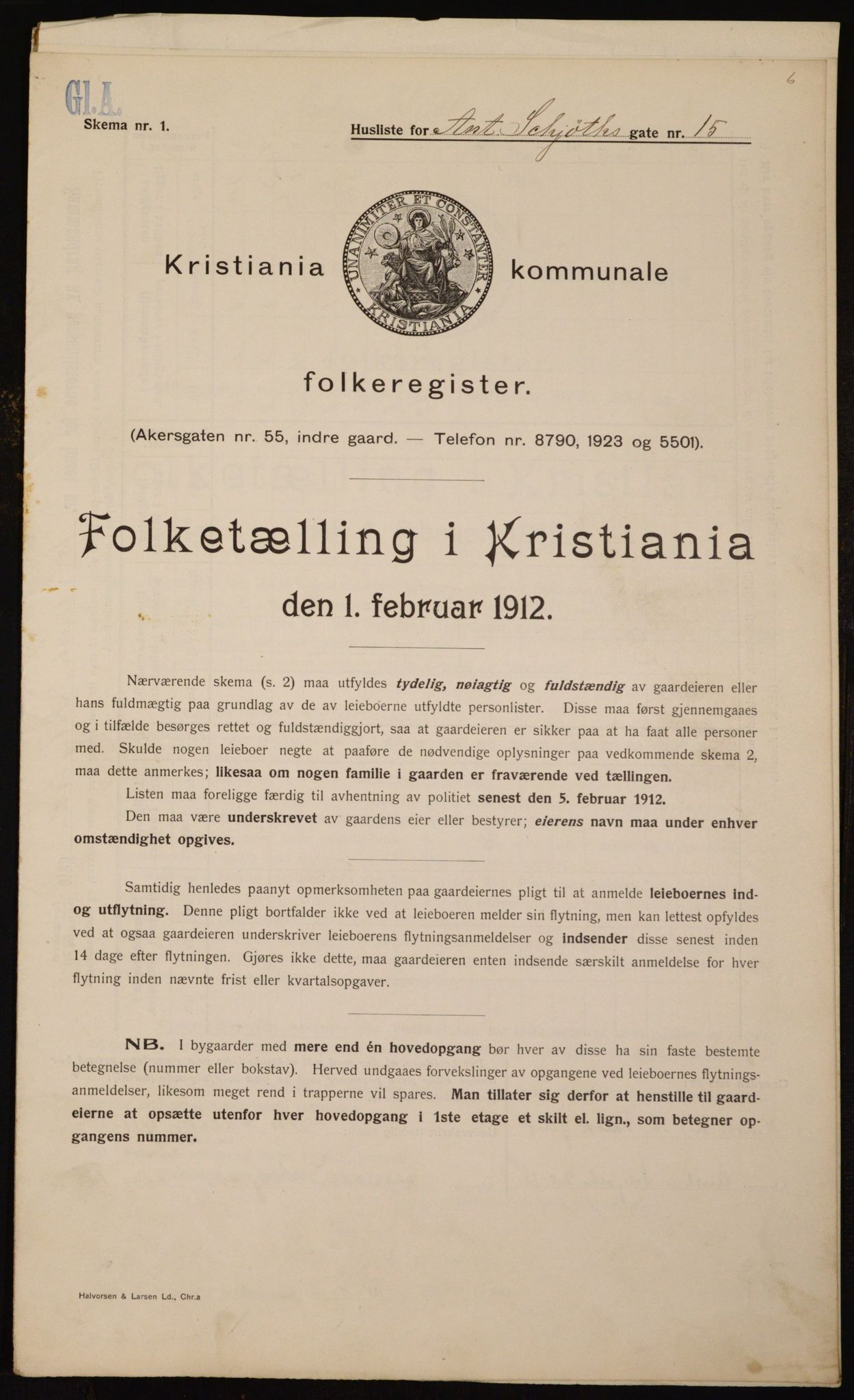 OBA, Municipal Census 1912 for Kristiania, 1912, p. 1282