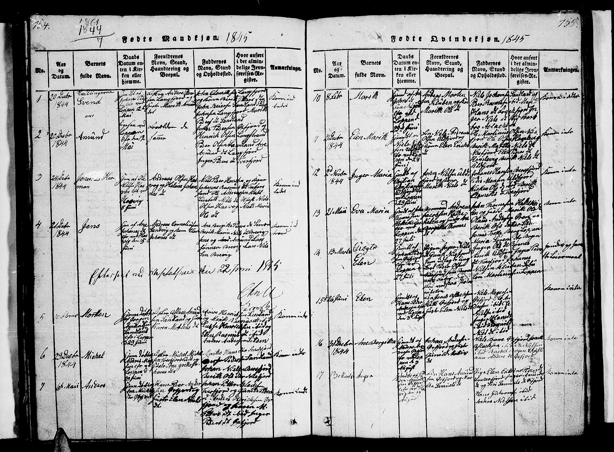Loppa sokneprestkontor, SATØ/S-1339/H/Hb/L0001klokker: Parish register (copy) no. 1, 1820-1849, p. 154-155