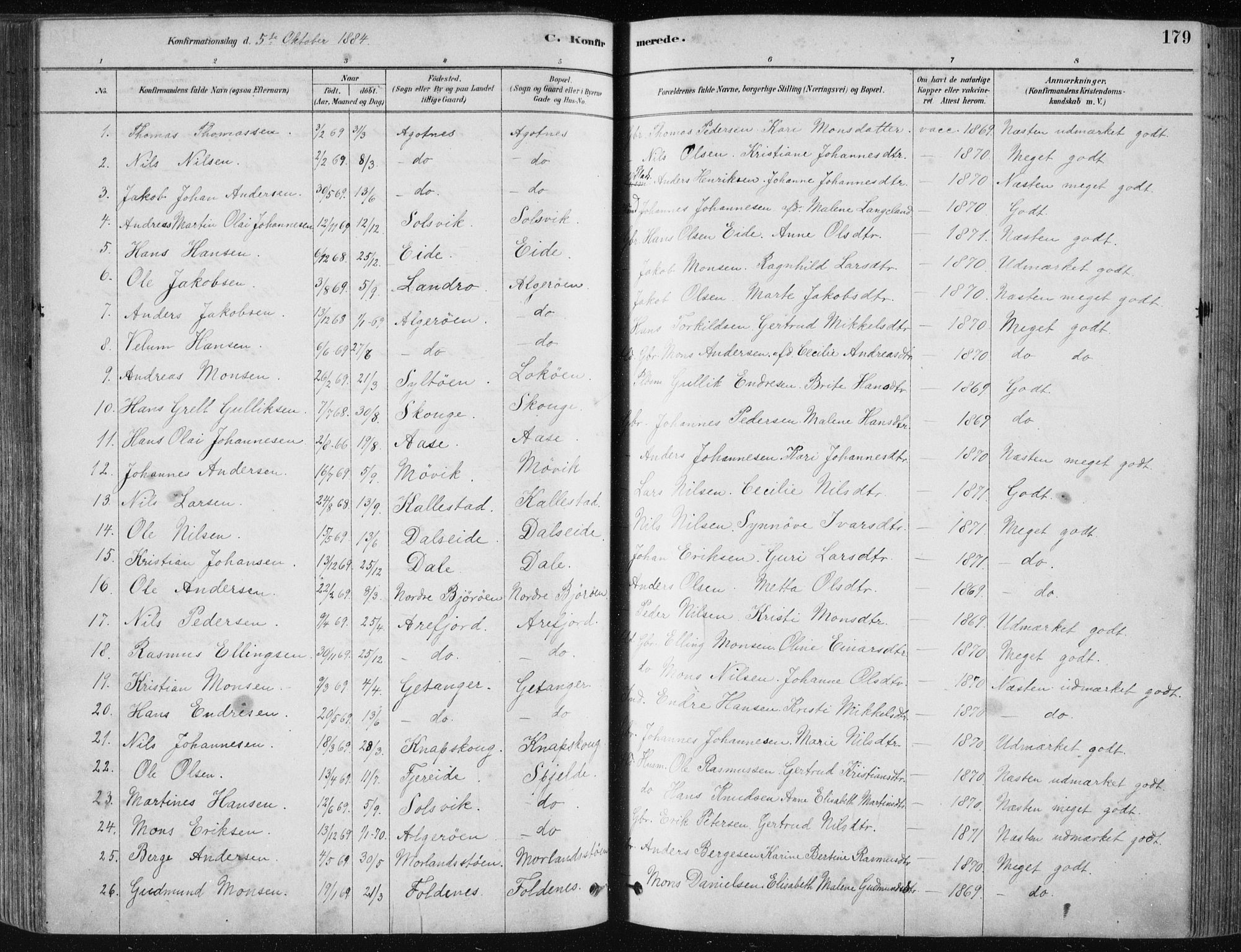 Fjell sokneprestembete, SAB/A-75301/H/Haa: Parish register (official) no. A  8, 1878-1898, p. 179