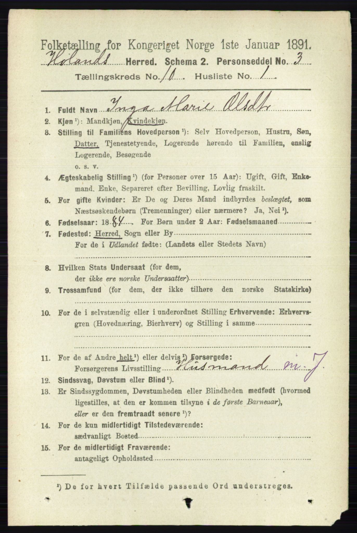 RA, 1891 census for 0221 Høland, 1891, p. 6604