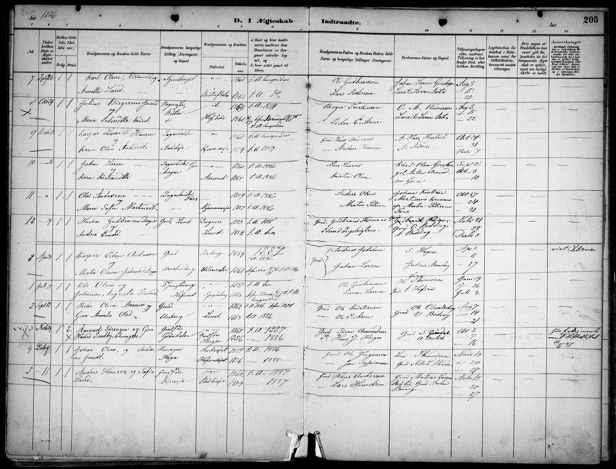 Nes prestekontor Kirkebøker, SAO/A-10410/F/Fc/L0002: Parish register (official) no. IIi 2, 1882-1916, p. 205