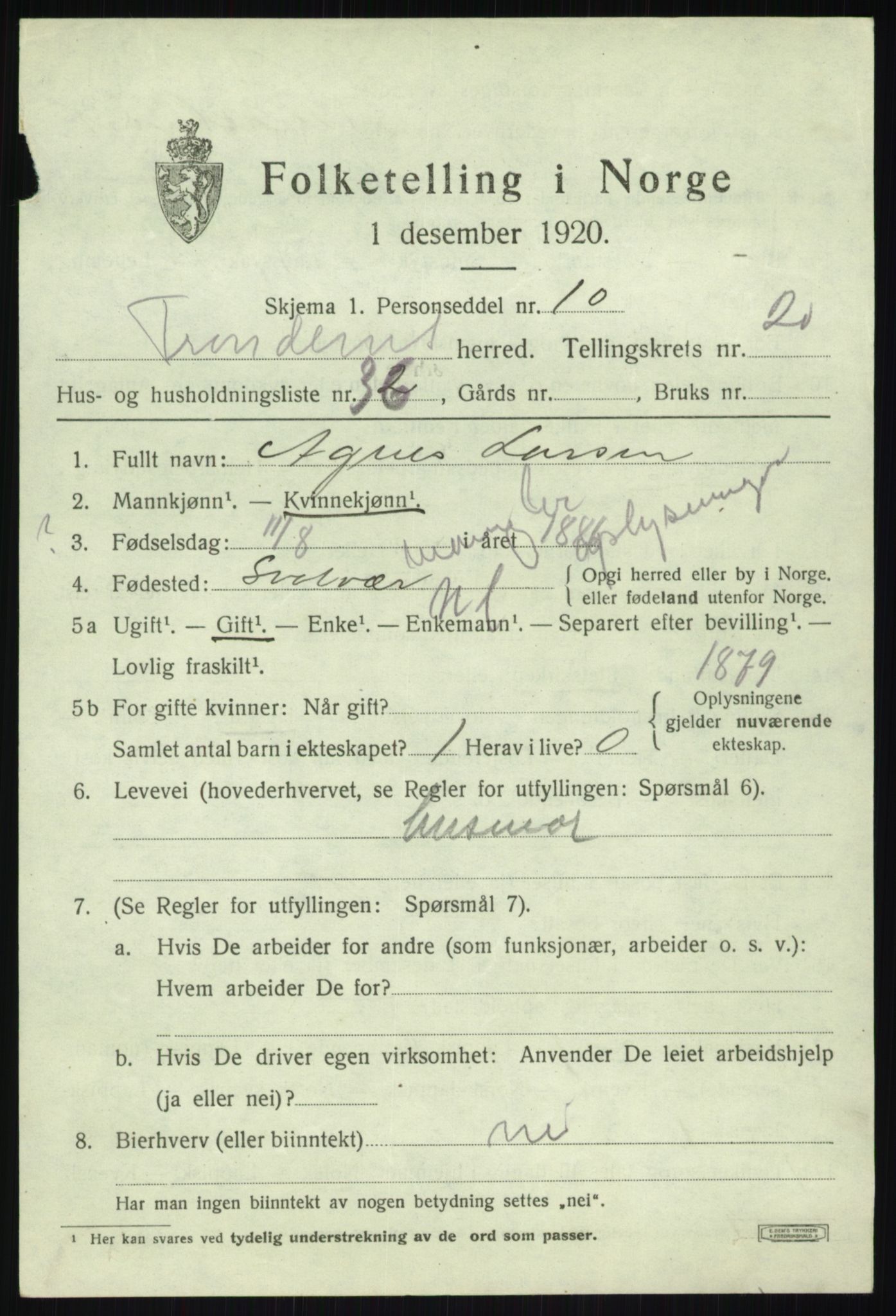 SATØ, 1920 census for Trondenes, 1920, p. 16008