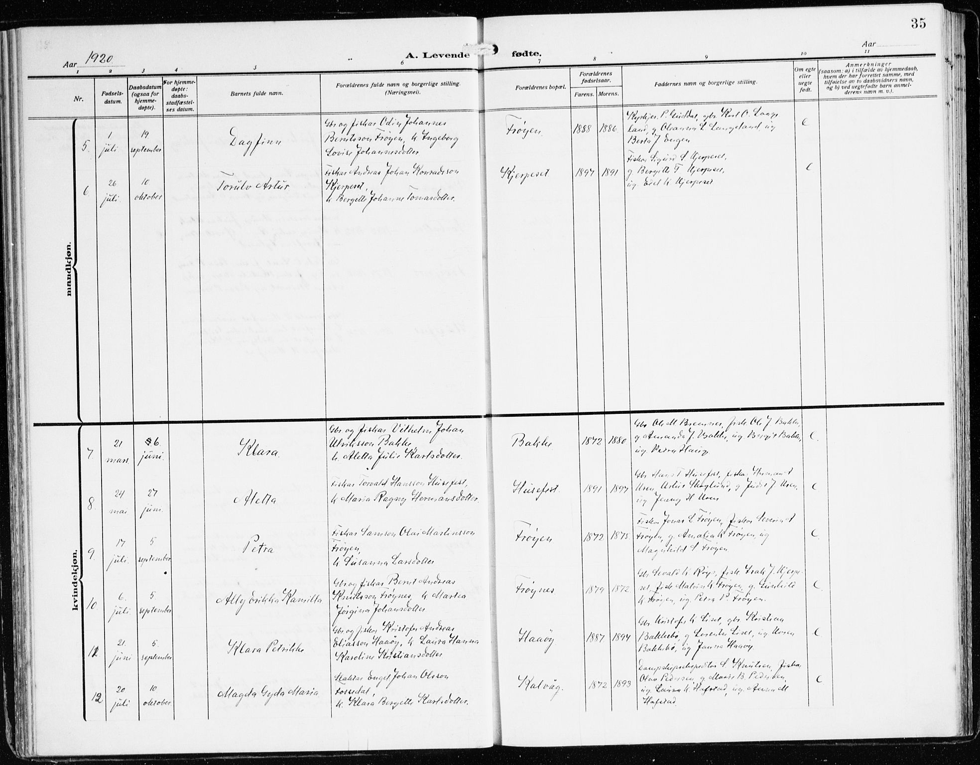 Bremanger sokneprestembete, AV/SAB-A-82201/H/Haa/Haab/L0003: Parish register (official) no. B 3, 1908-1925, p. 35