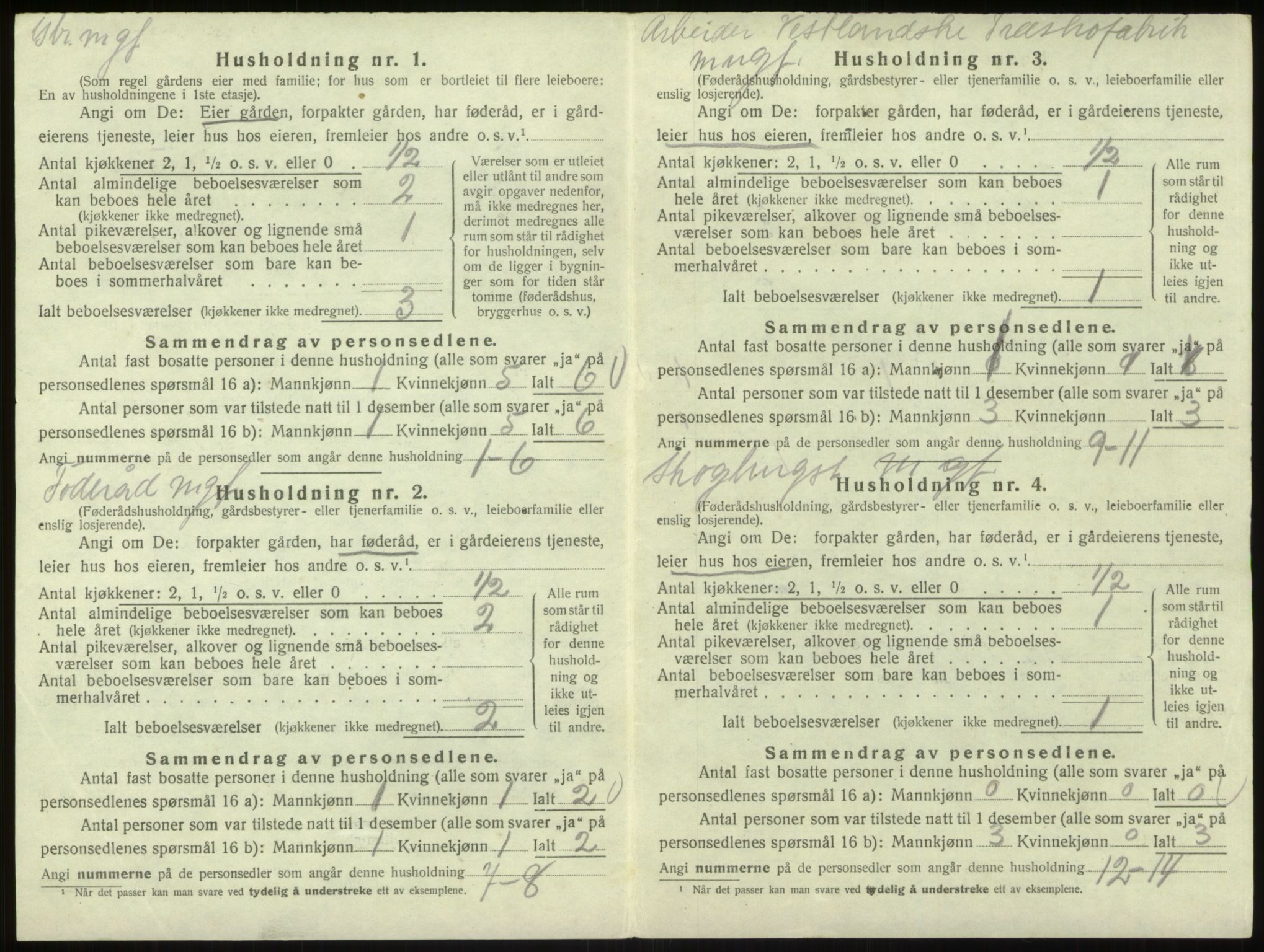 SAB, 1920 census for Bruvik, 1920, p. 525