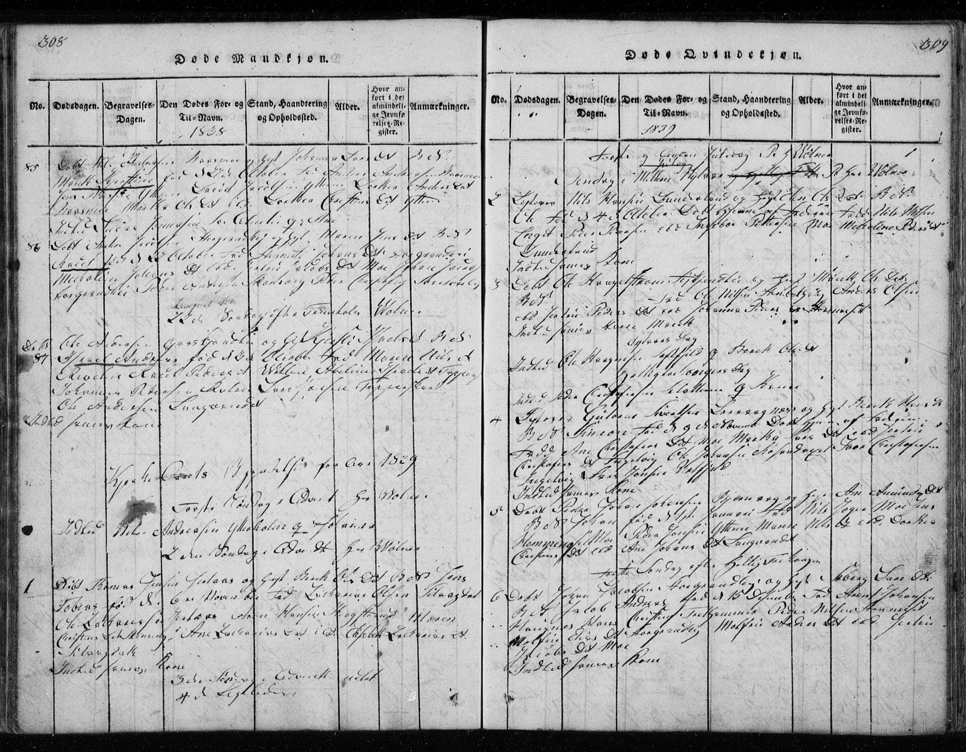 Ministerialprotokoller, klokkerbøker og fødselsregistre - Nordland, SAT/A-1459/827/L0412: Parish register (copy) no. 827C01, 1820-1841, p. 308-309