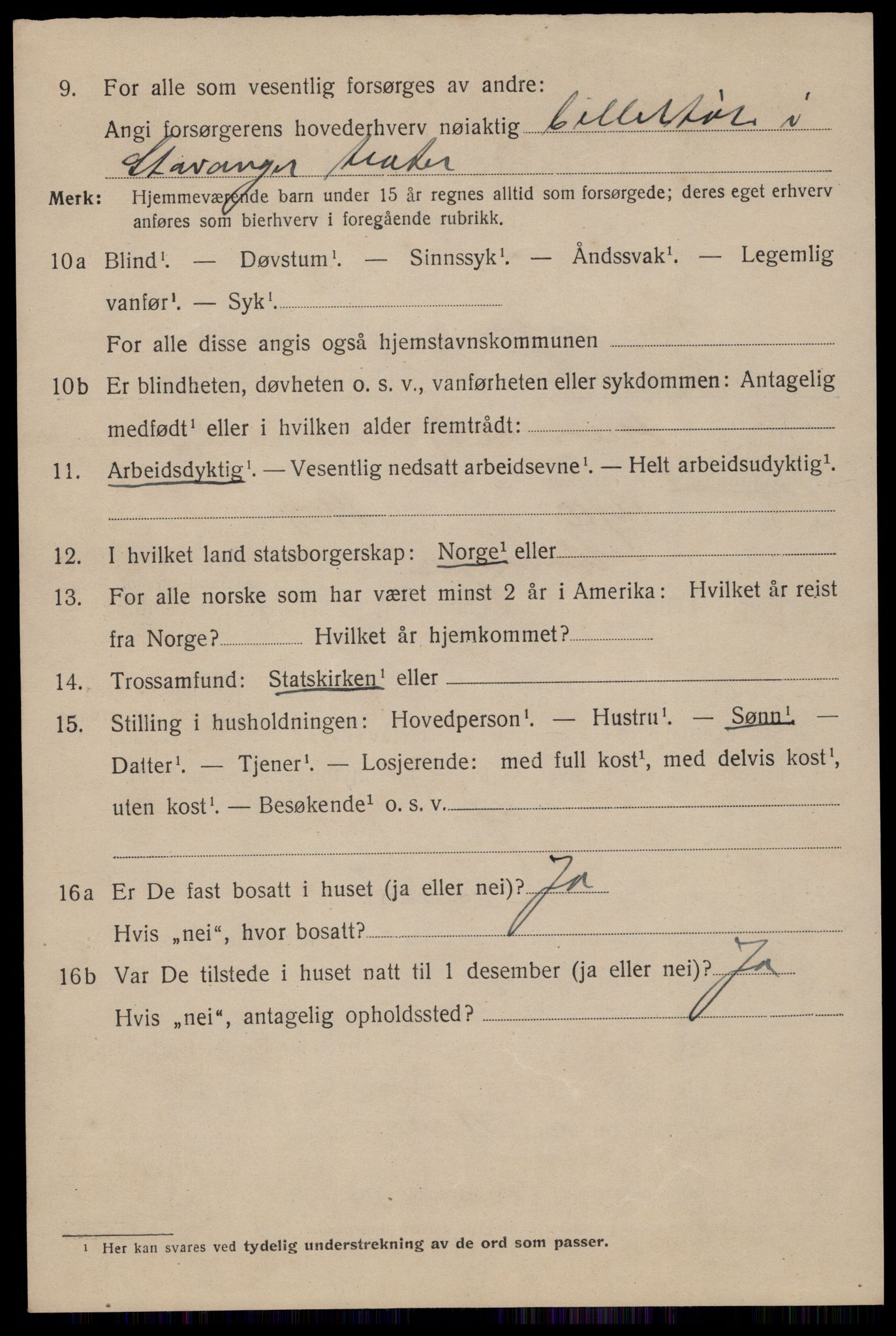 SAST, 1920 census for Stavanger, 1920, p. 101037