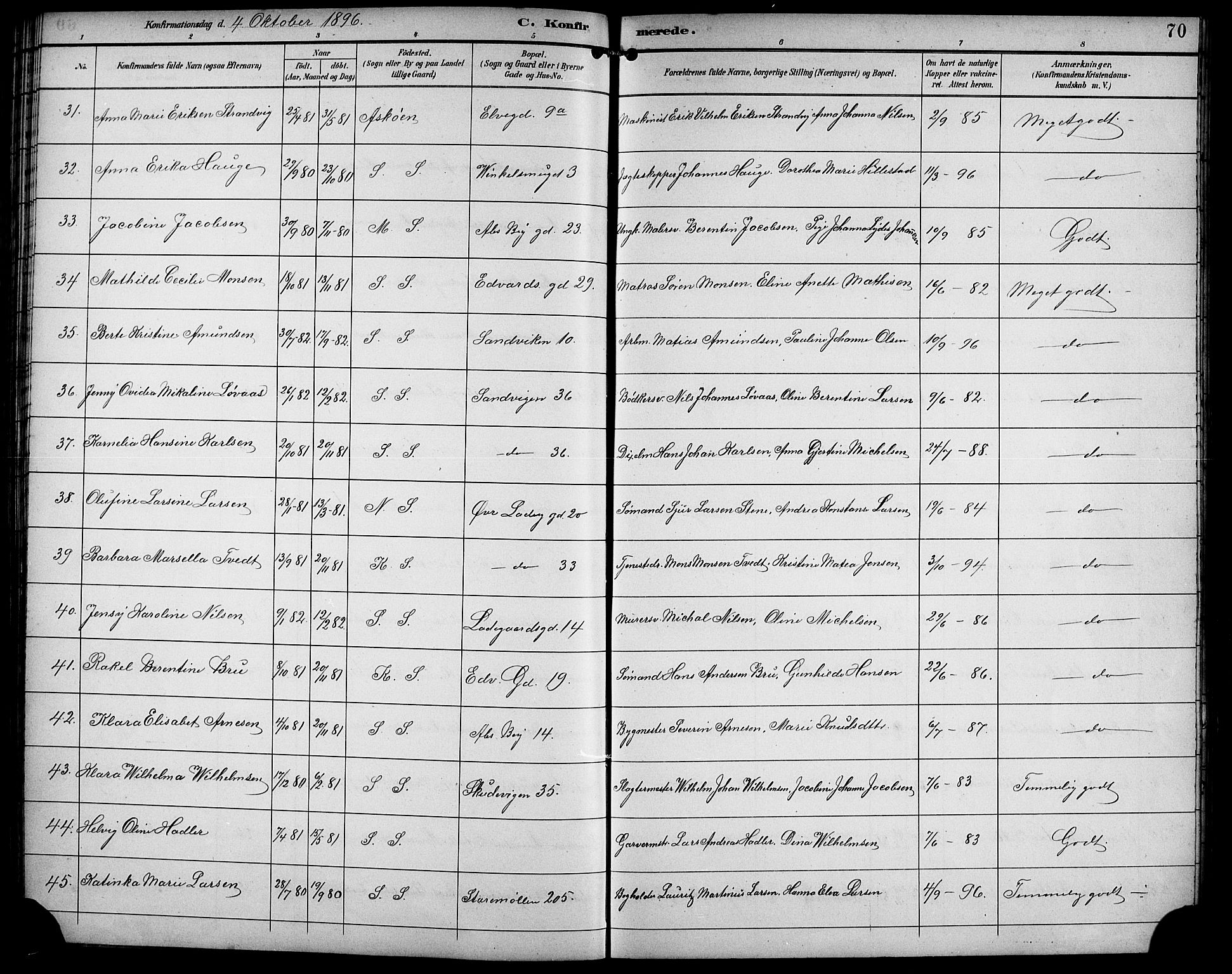 Sandviken Sokneprestembete, AV/SAB-A-77601/H/Hb/L0003: Parish register (copy) no. A 4, 1892-1901, p. 70