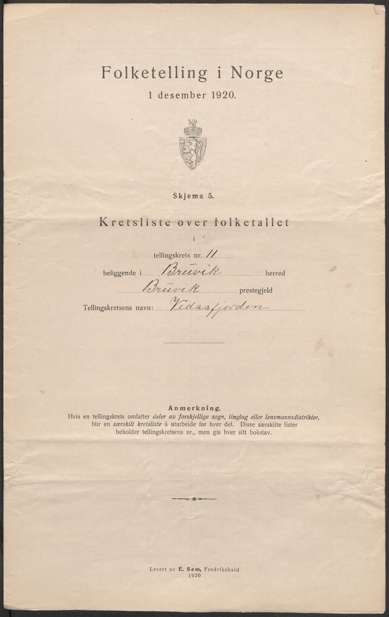 SAB, 1920 census for Bruvik, 1920, p. 35