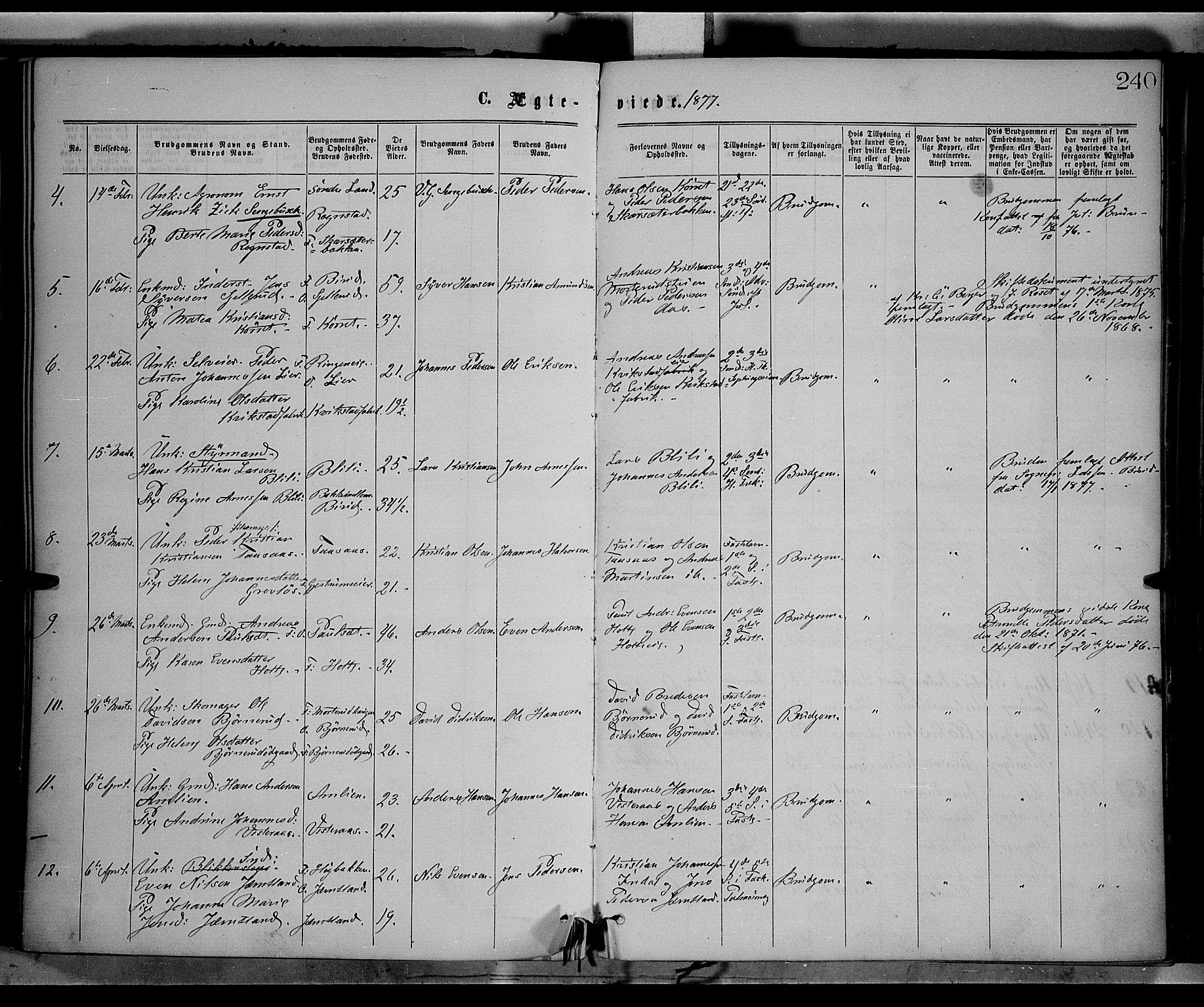 Vestre Toten prestekontor, SAH/PREST-108/H/Ha/Haa/L0008: Parish register (official) no. 8, 1870-1877, p. 240