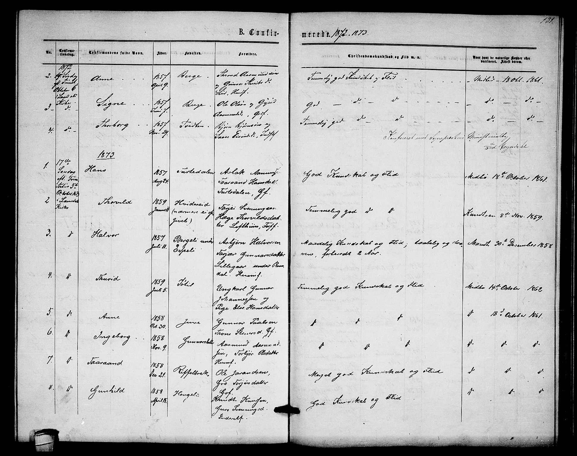Lårdal kirkebøker, AV/SAKO-A-284/G/Gb/L0002: Parish register (copy) no. II 2, 1865-1888, p. 131