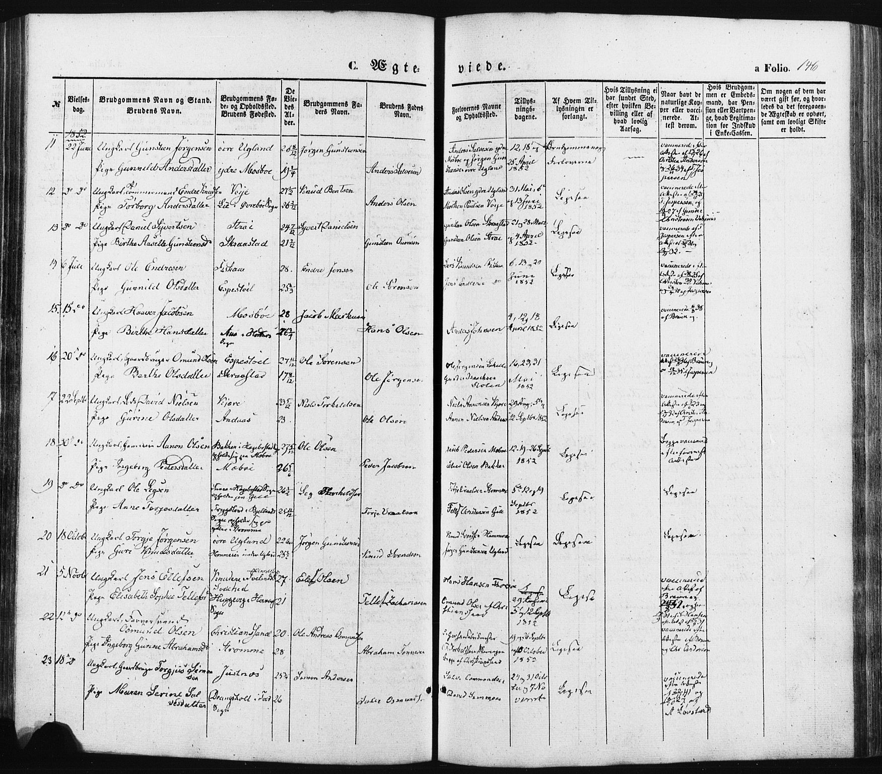 Oddernes sokneprestkontor, SAK/1111-0033/F/Fa/Faa/L0007: Parish register (official) no. A 7, 1851-1863, p. 146