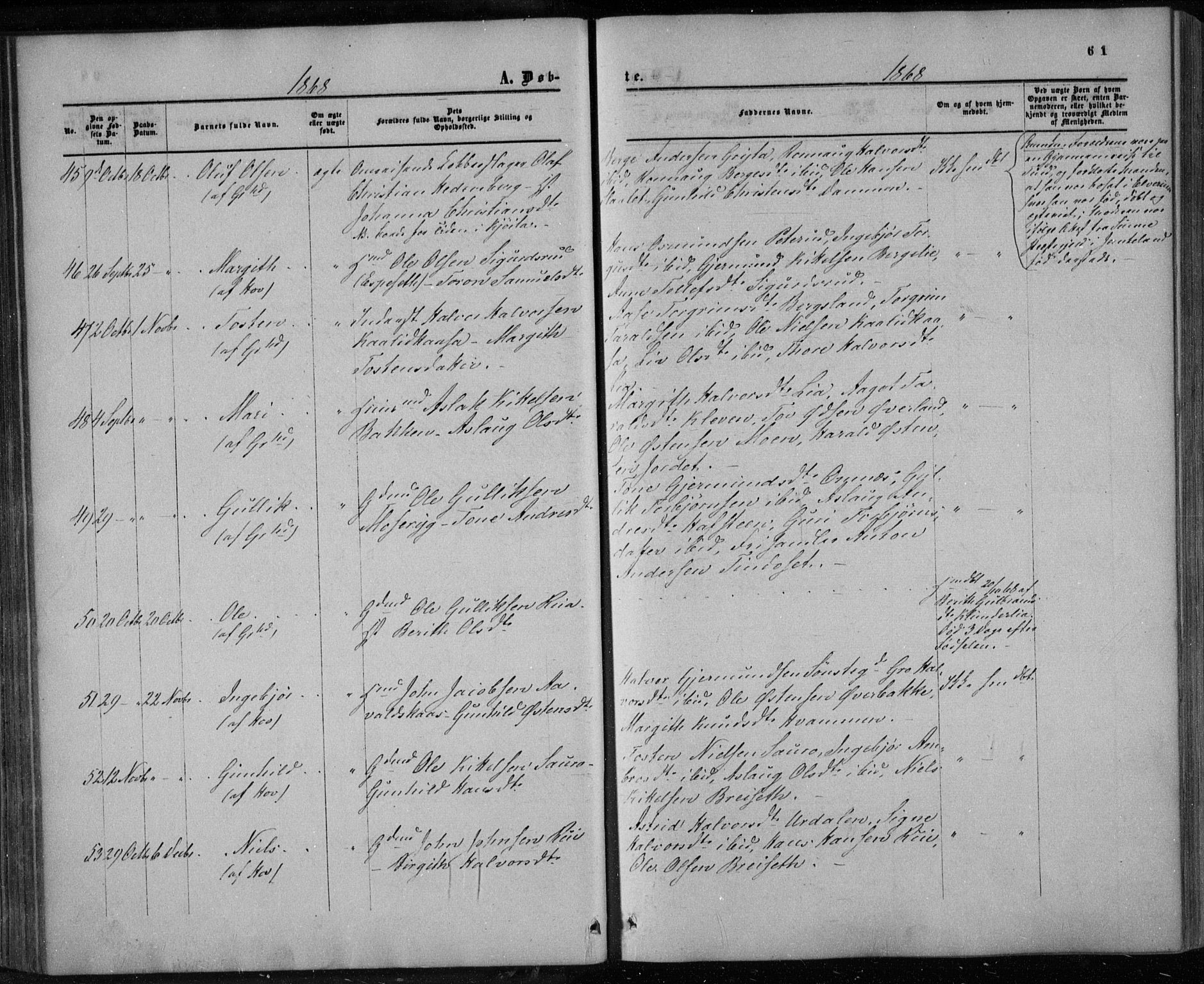 Gransherad kirkebøker, AV/SAKO-A-267/F/Fa/L0003: Parish register (official) no. I 3, 1859-1870, p. 61