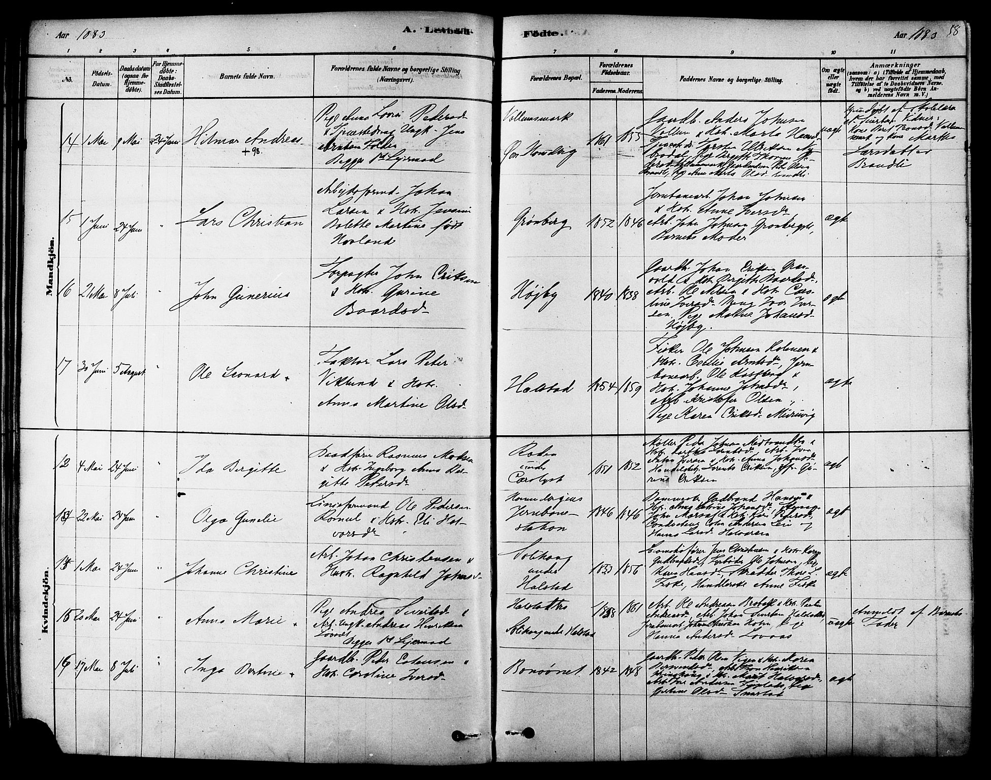 Ministerialprotokoller, klokkerbøker og fødselsregistre - Sør-Trøndelag, SAT/A-1456/616/L0410: Parish register (official) no. 616A07, 1878-1893, p. 58