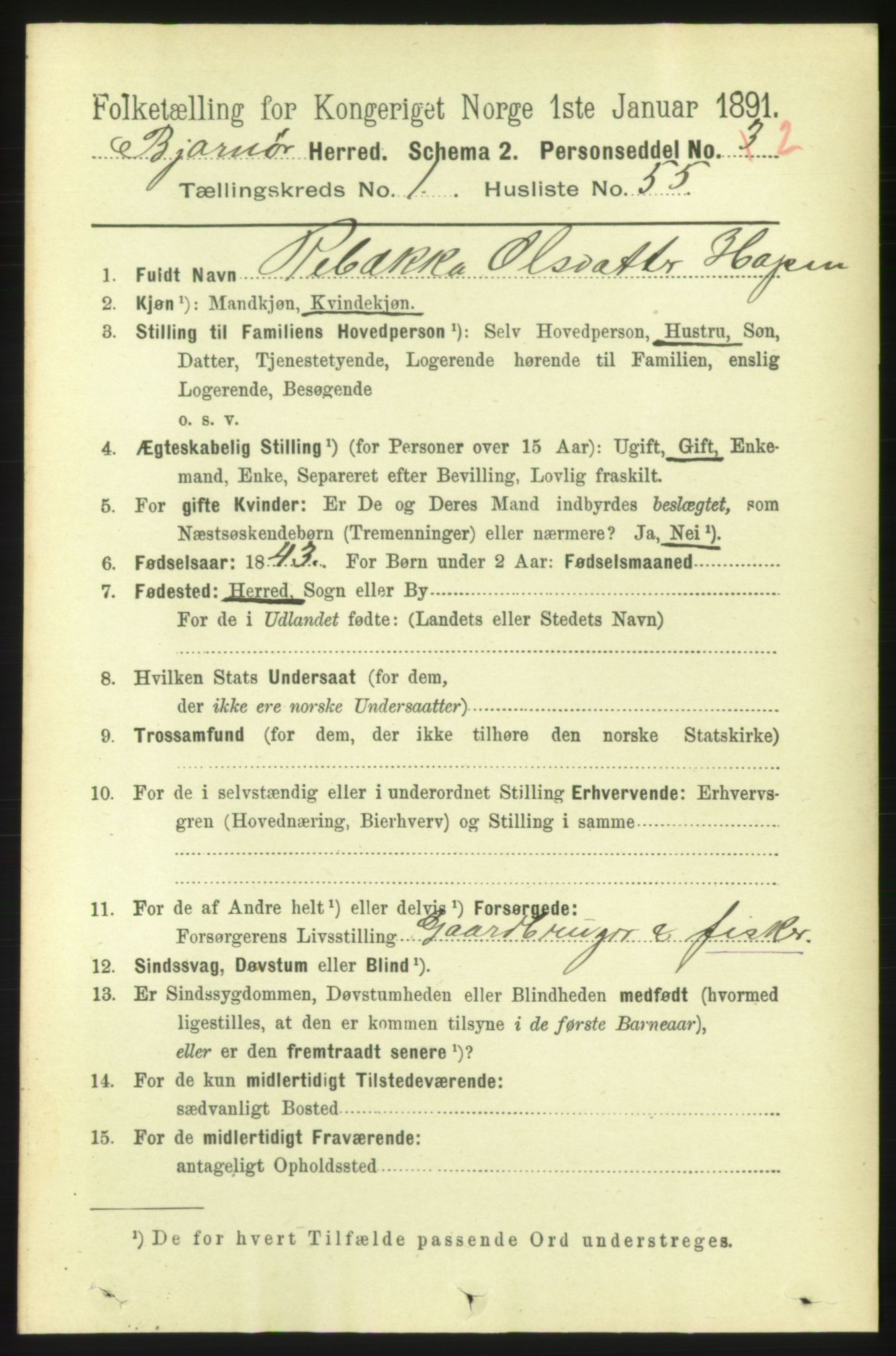 RA, 1891 census for 1632 Bjørnør, 1891, p. 446