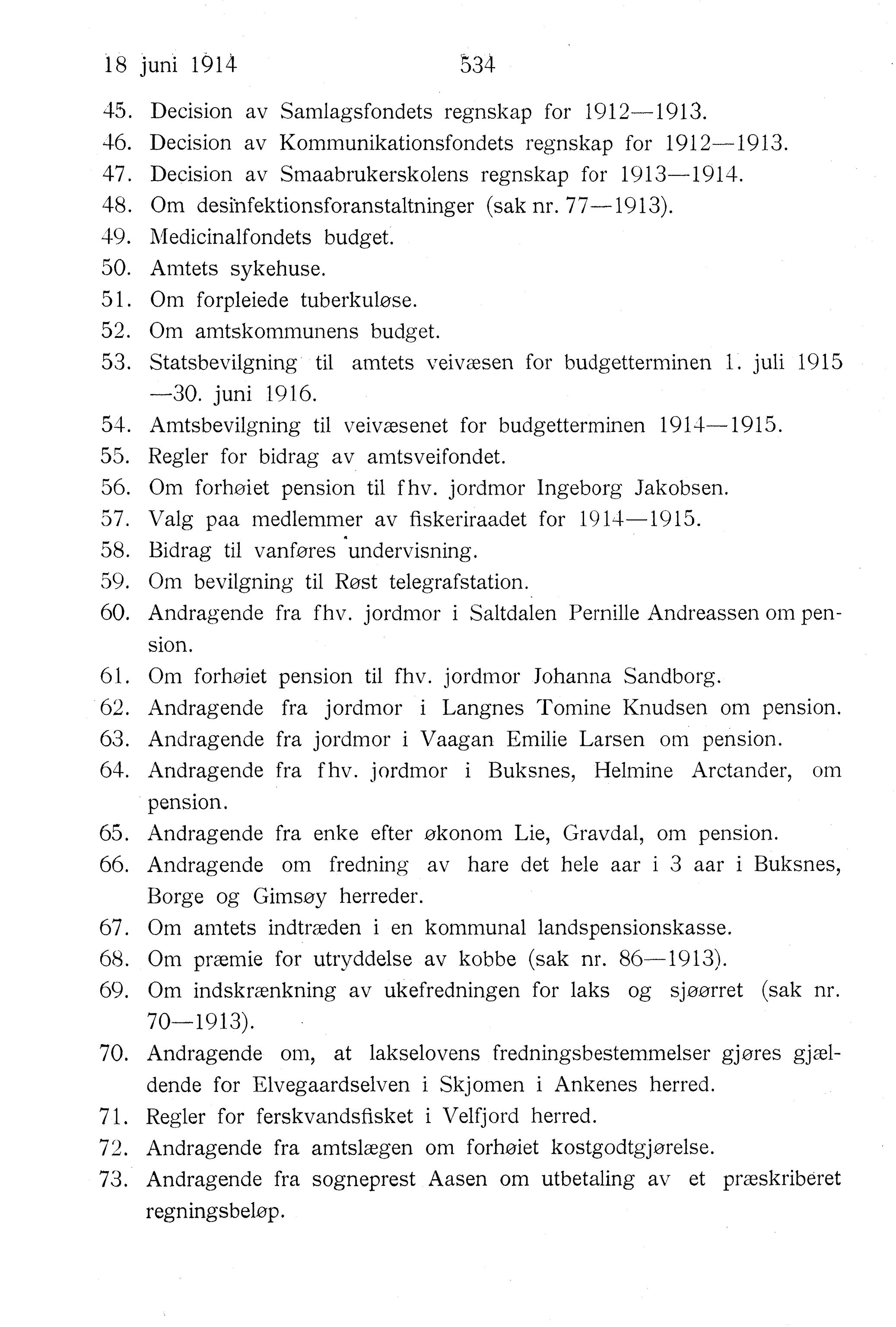 Nordland Fylkeskommune. Fylkestinget, AIN/NFK-17/176/A/Ac/L0037: Fylkestingsforhandlinger 1914, 1914