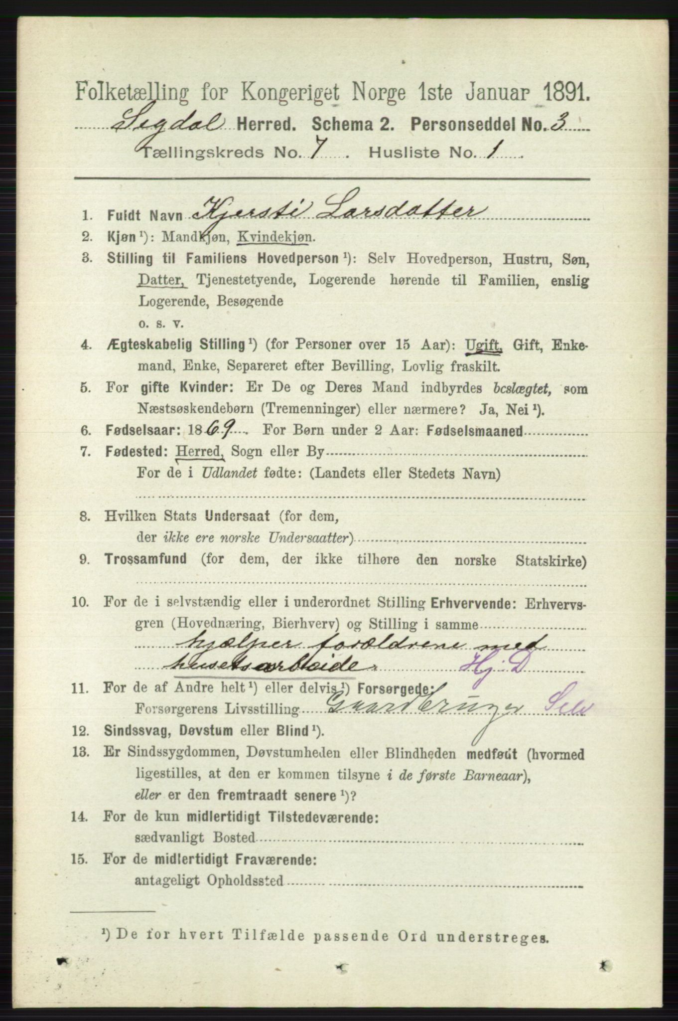 RA, 1891 census for 0621 Sigdal, 1891, p. 2719