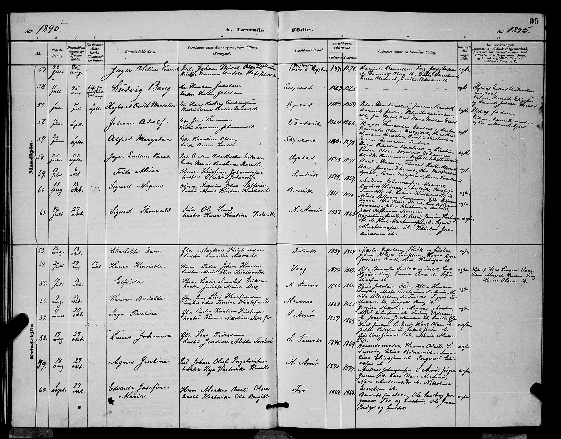 Ministerialprotokoller, klokkerbøker og fødselsregistre - Nordland, AV/SAT-A-1459/805/L0108: Parish register (copy) no. 805C04, 1885-1899, p. 95