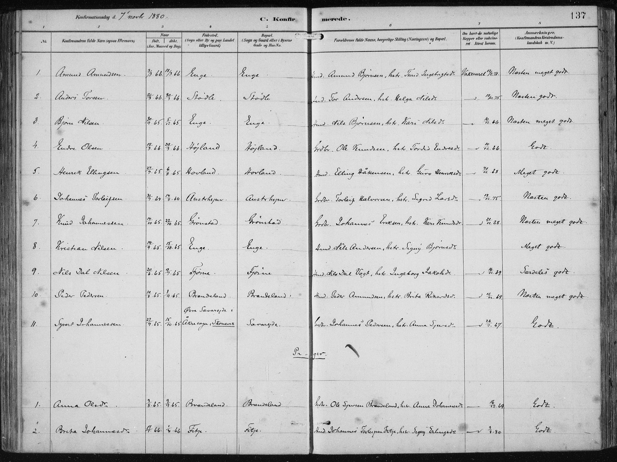 Etne sokneprestembete, SAB/A-75001/H/Haa: Parish register (official) no. B  1, 1879-1919, p. 137