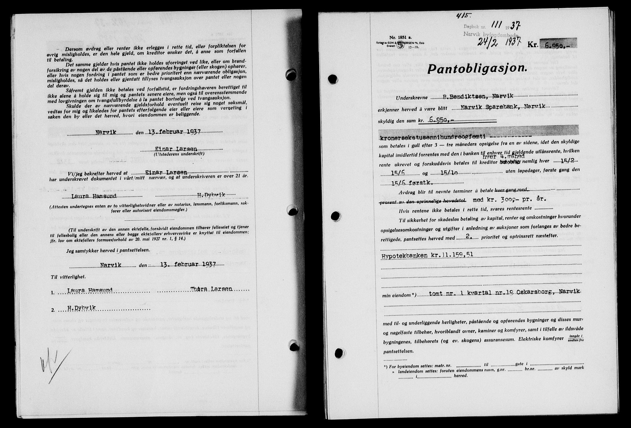 Narvik sorenskriveri, SAT/A-0002/1/2/2C/2Ca/L0011: Mortgage book no. 14, 1935-1937, Deed date: 24.02.1937