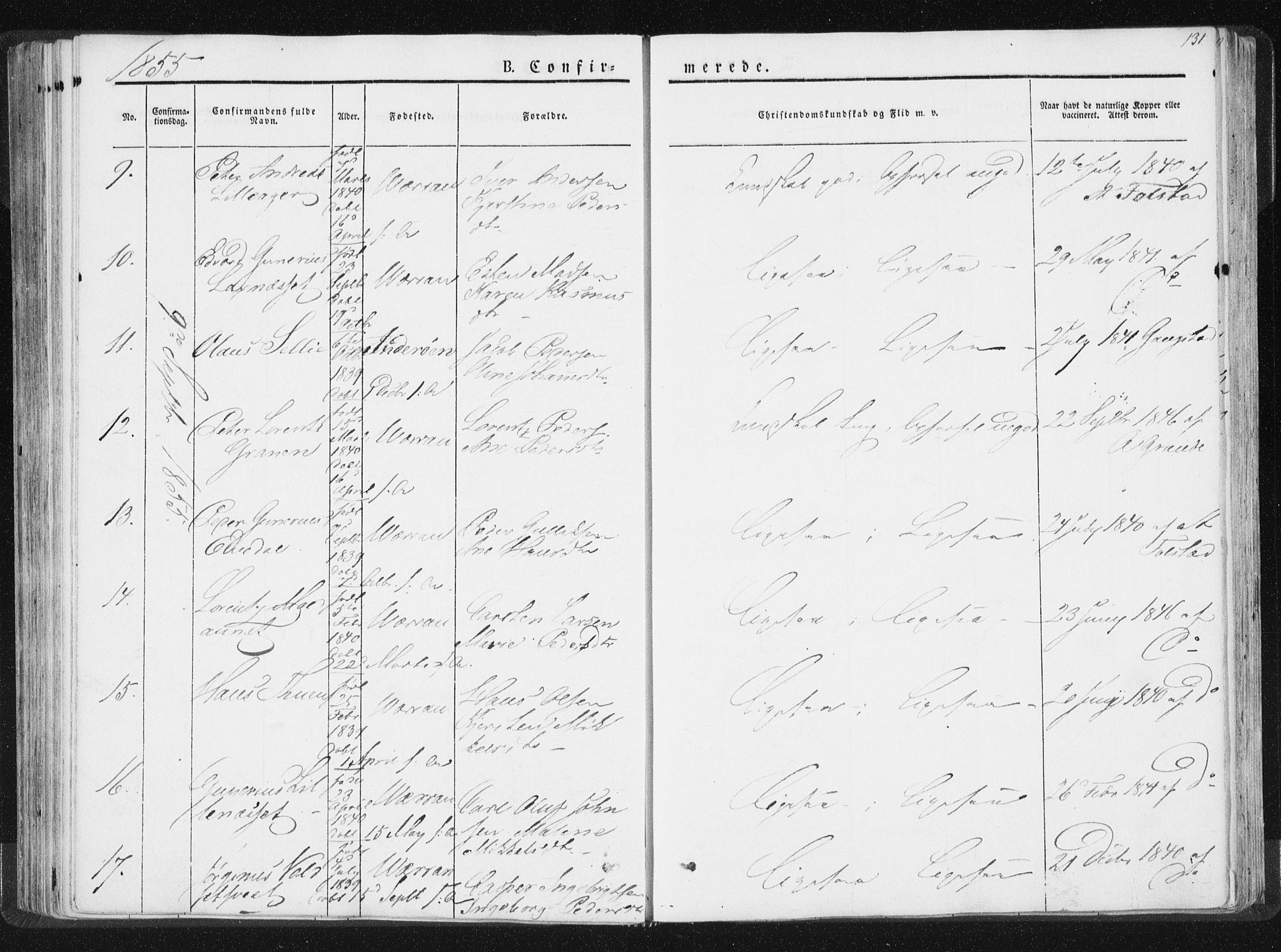 Ministerialprotokoller, klokkerbøker og fødselsregistre - Nord-Trøndelag, SAT/A-1458/744/L0418: Parish register (official) no. 744A02, 1843-1866, p. 131
