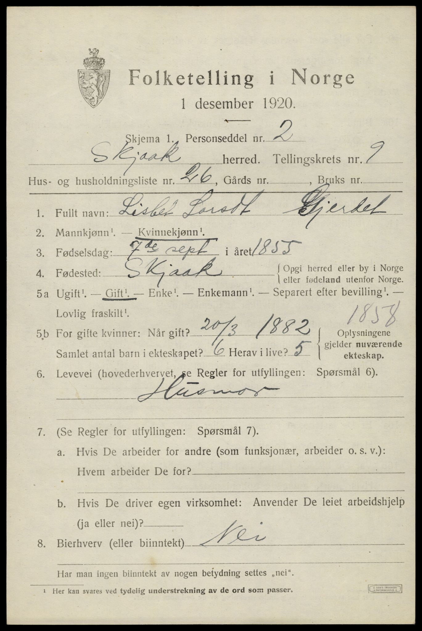 SAH, 1920 census for Skjåk, 1920, p. 4554