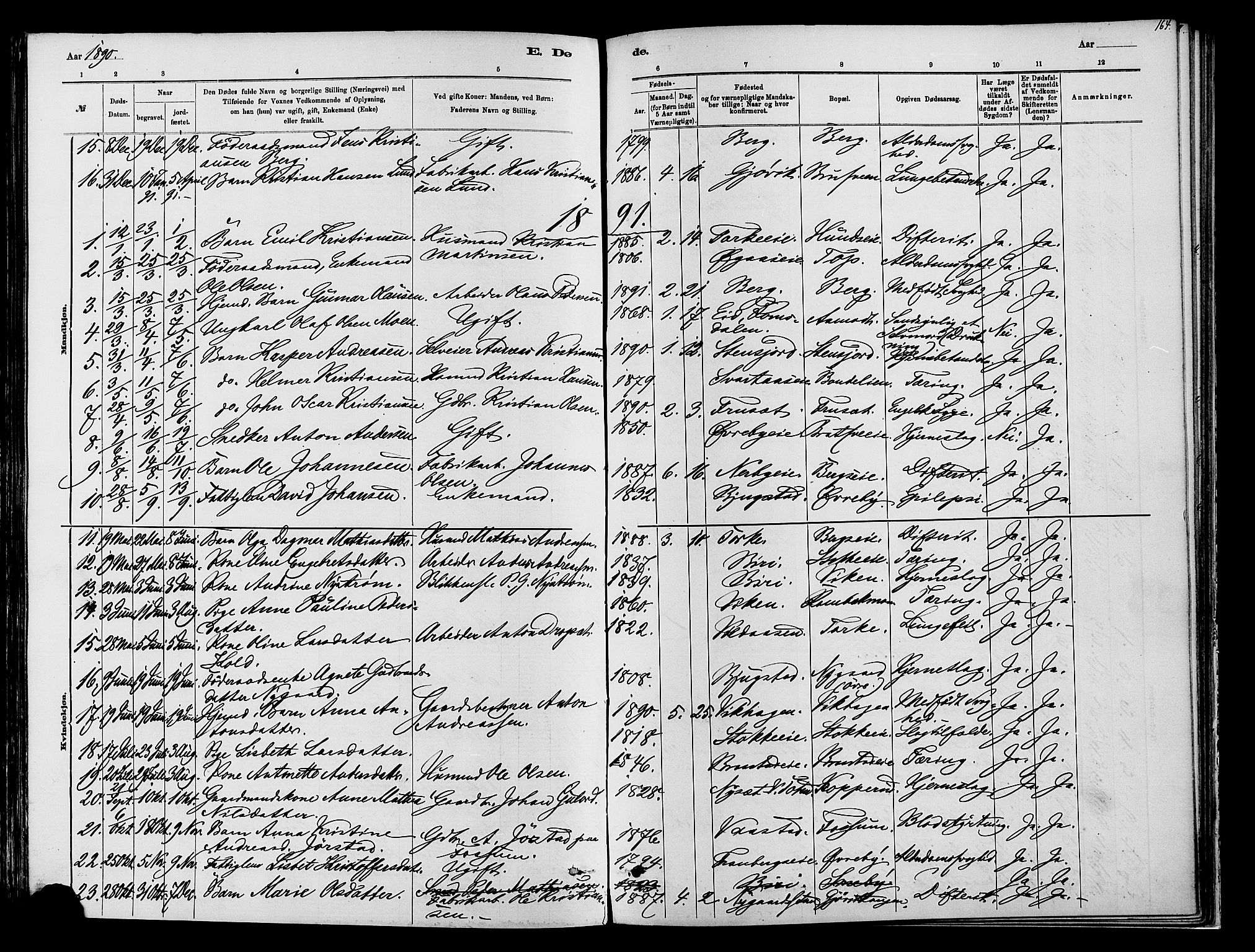 Vardal prestekontor, SAH/PREST-100/H/Ha/Haa/L0009: Parish register (official) no. 9, 1878-1892, p. 164
