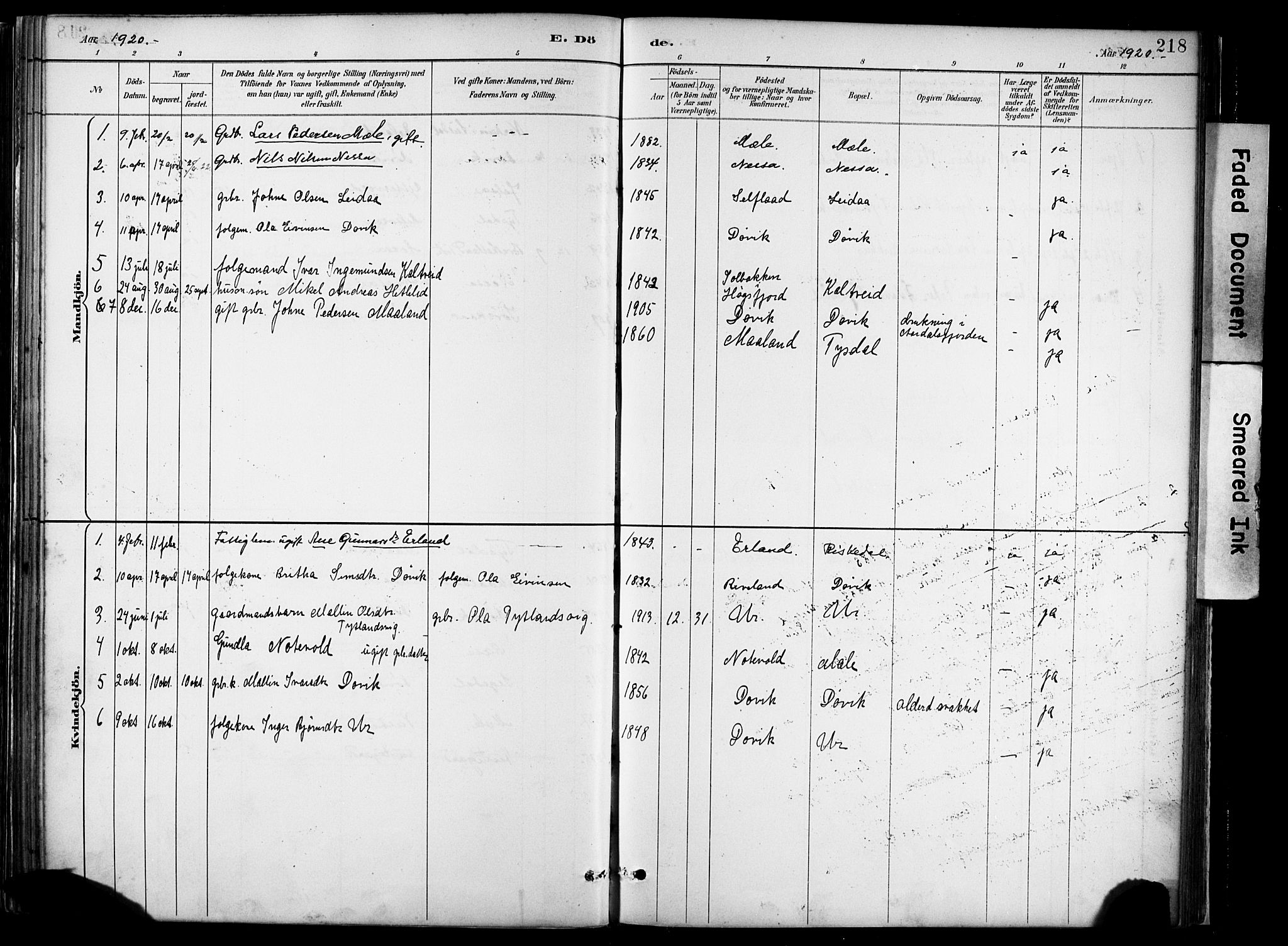 Hjelmeland sokneprestkontor, AV/SAST-A-101843/02/A/L0001: Parish register (official) no. A 16, 1887-1926, p. 218