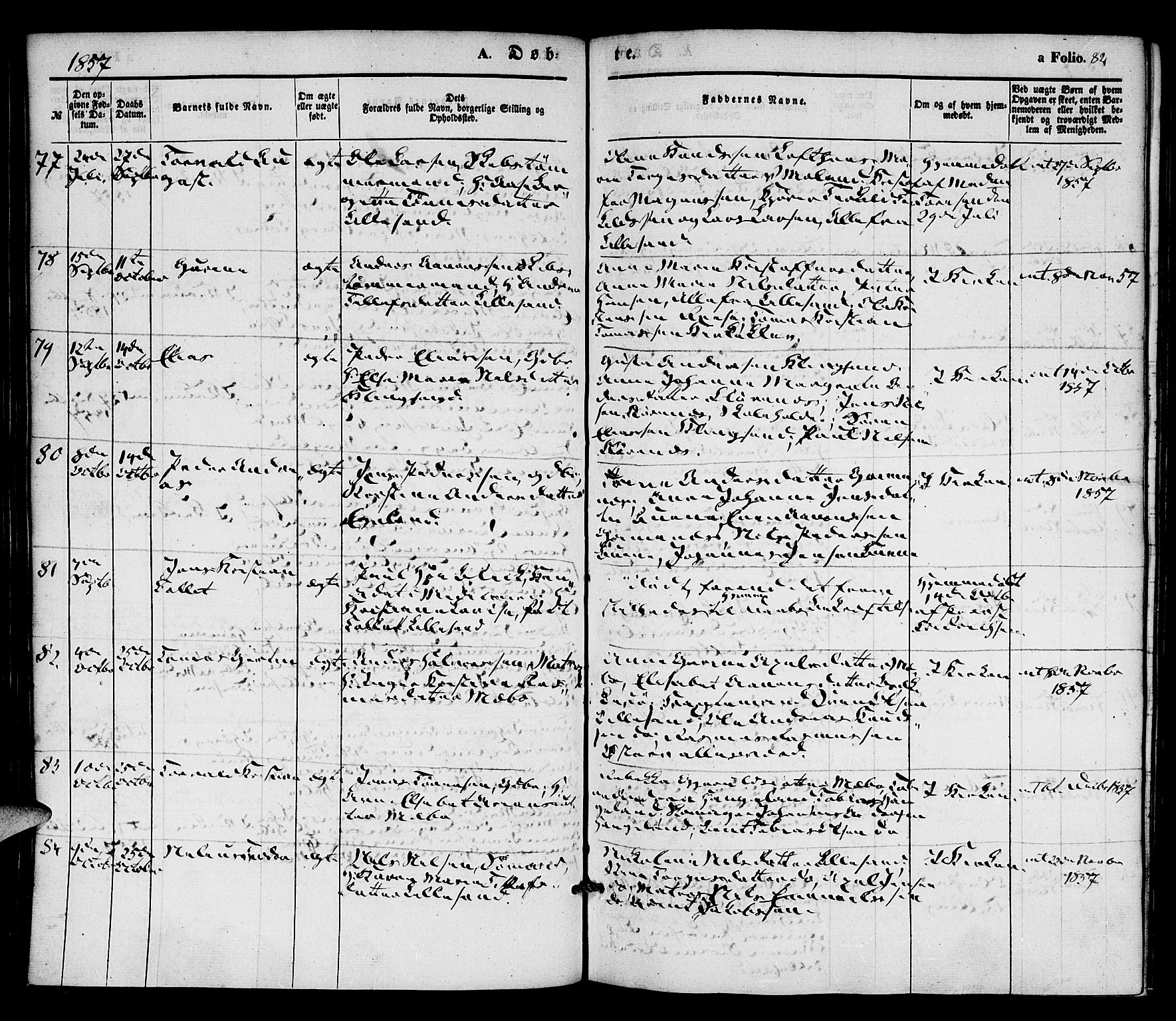 Vestre Moland sokneprestkontor, AV/SAK-1111-0046/F/Fa/Fab/L0006: Parish register (official) no. A 6, 1850-1858, p. 82