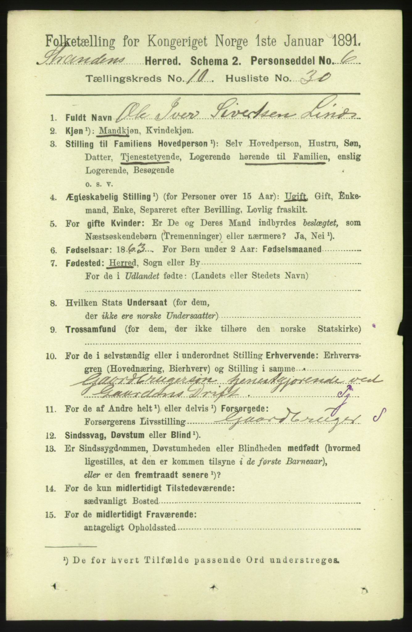 RA, 1891 census for 1525 Stranda, 1891, p. 2393