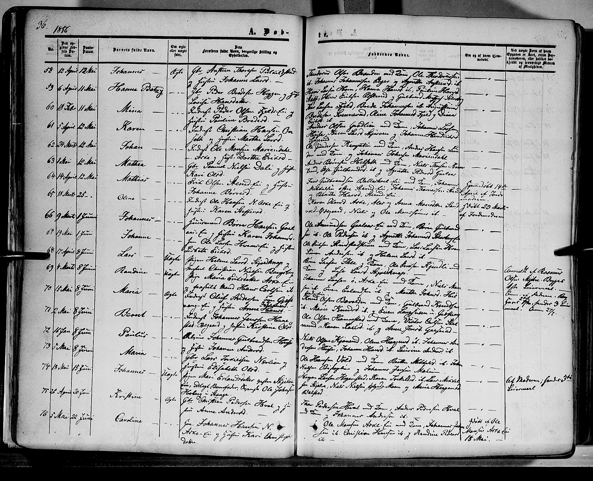 Nes prestekontor, Hedmark, AV/SAH-PREST-020/K/Ka/L0004: Parish register (official) no. 4, 1852-1886, p. 36