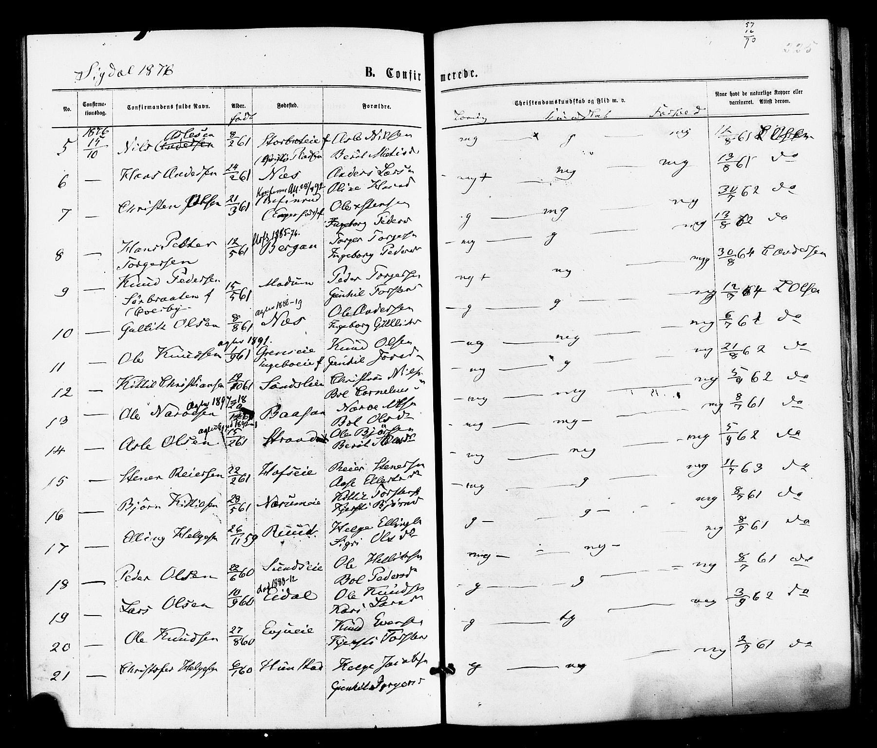 Sigdal kirkebøker, SAKO/A-245/F/Fa/L0010: Parish register (official) no. I 10 /1, 1872-1878, p. 225