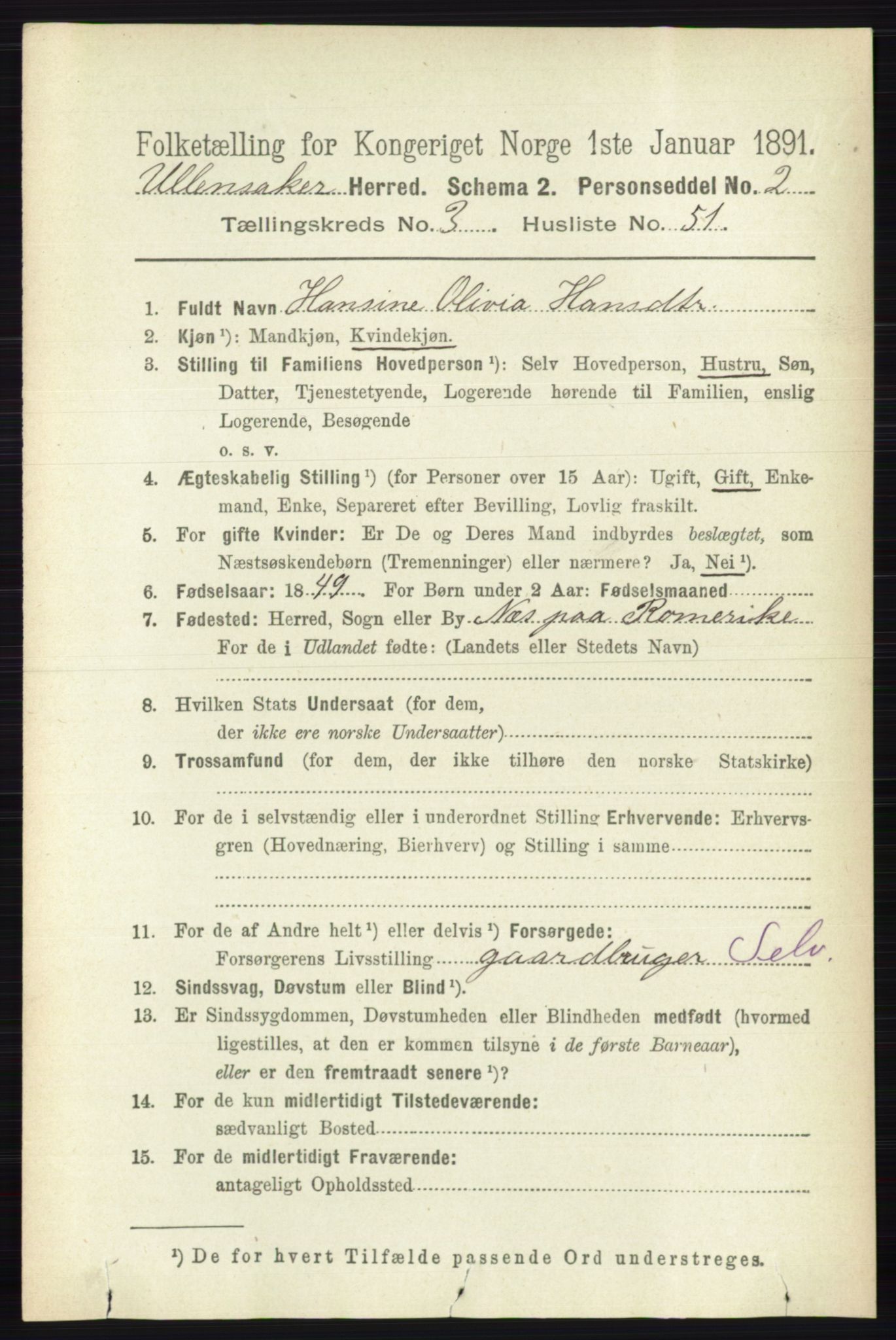 RA, 1891 census for 0235 Ullensaker, 1891, p. 1410