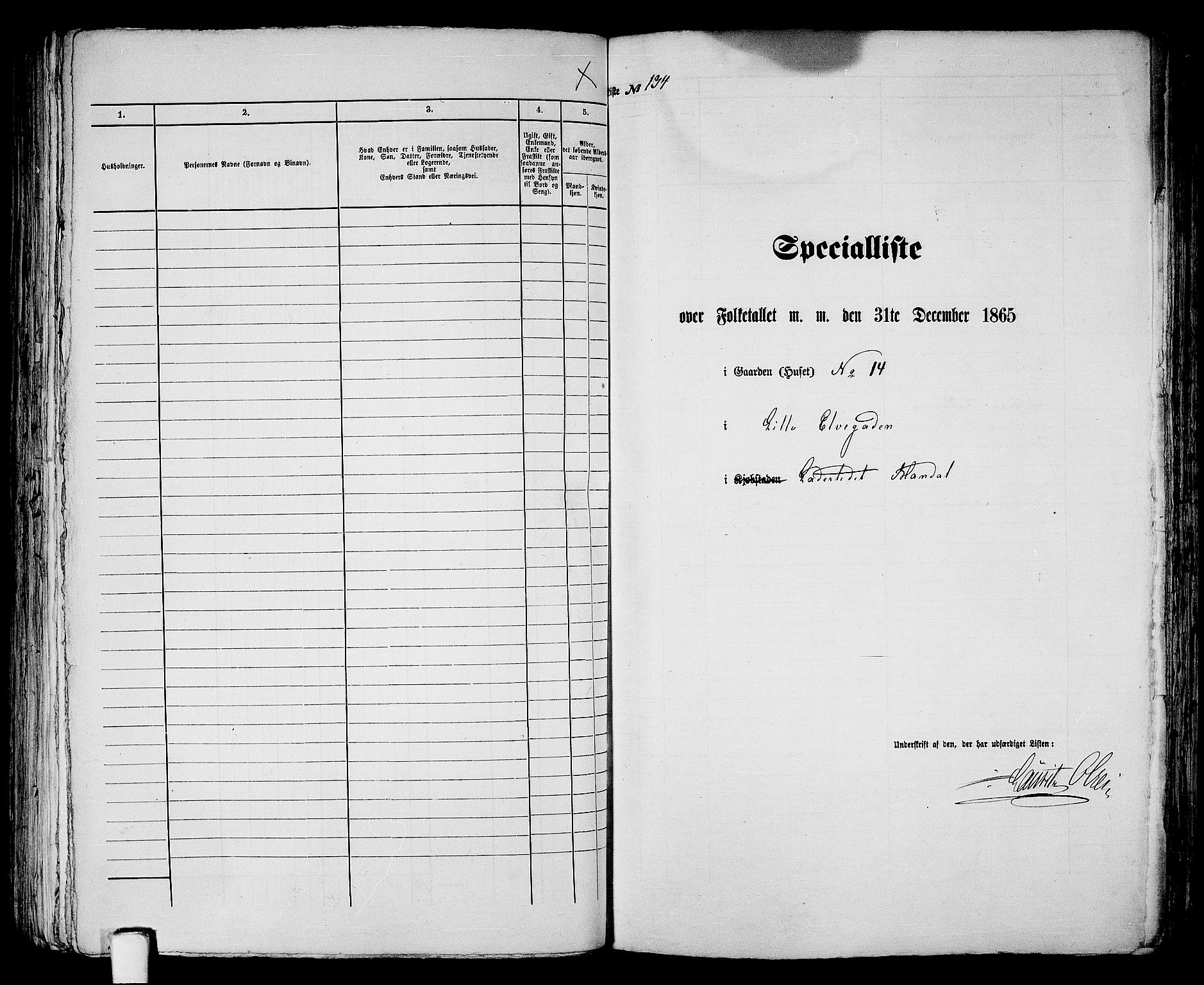 RA, 1865 census for Mandal/Mandal, 1865, p. 270