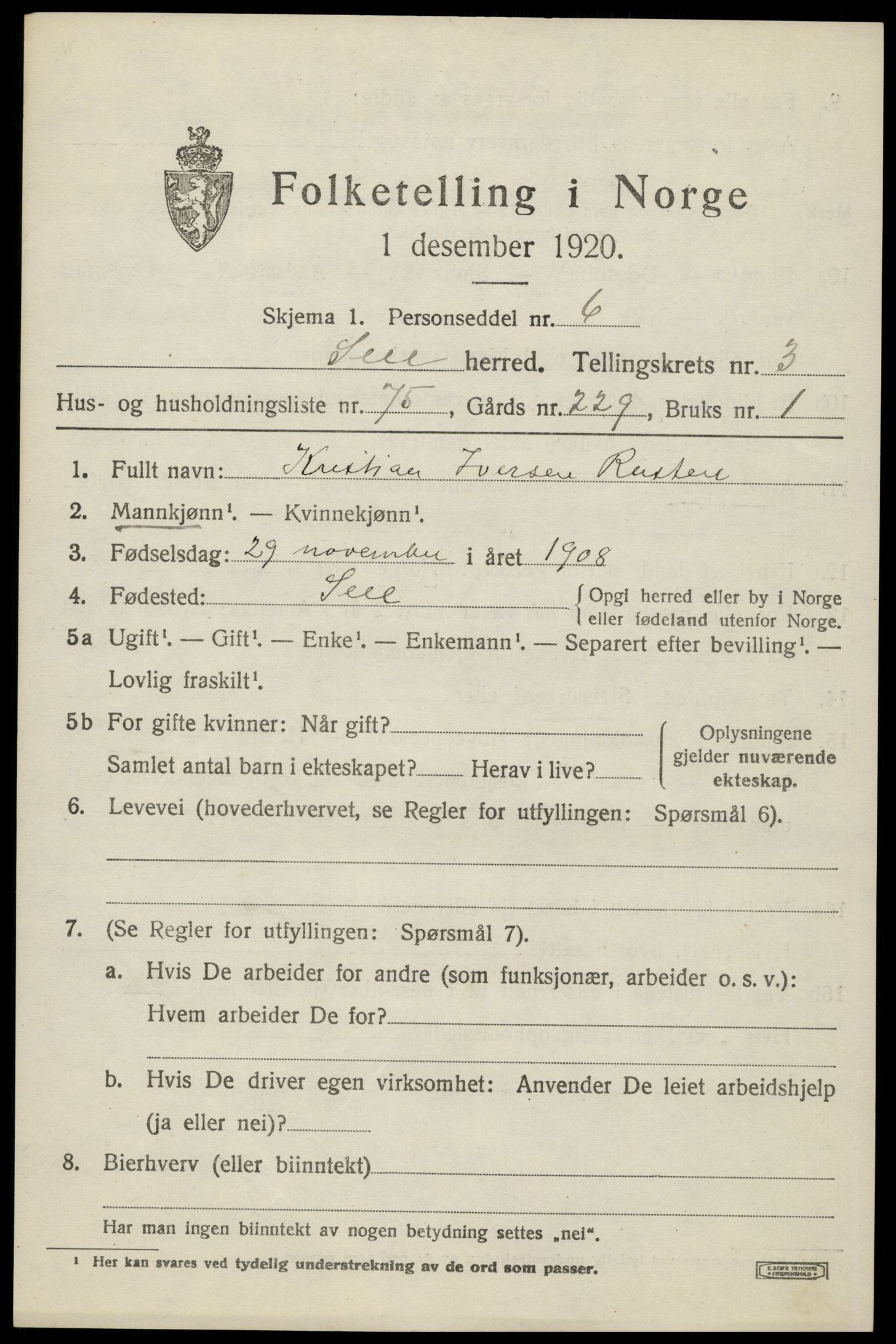 SAH, 1920 census for Sel, 1920, p. 3108