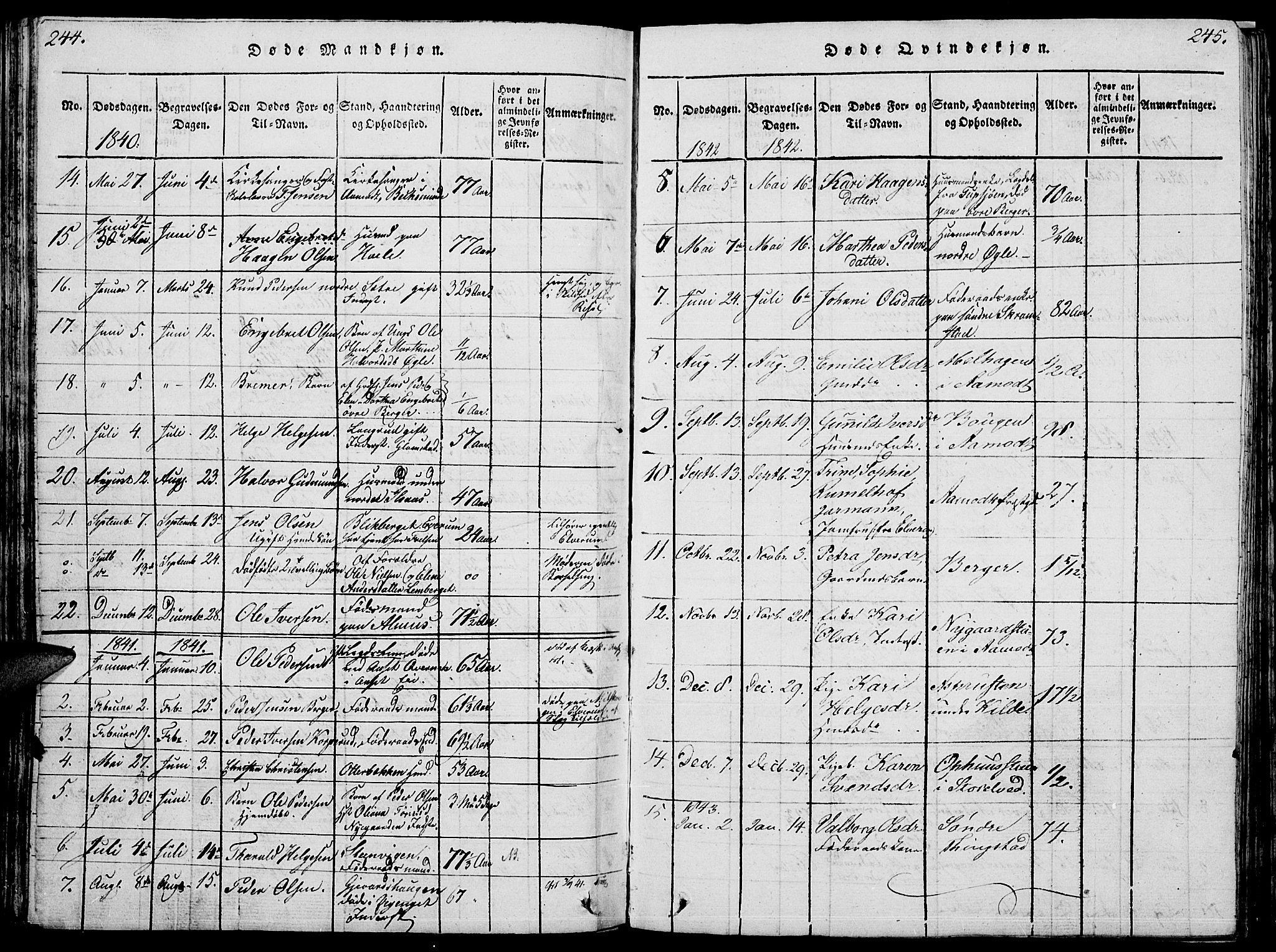 Åmot prestekontor, Hedmark, SAH/PREST-056/H/Ha/Hab/L0001: Parish register (copy) no. 1, 1815-1847, p. 244-245