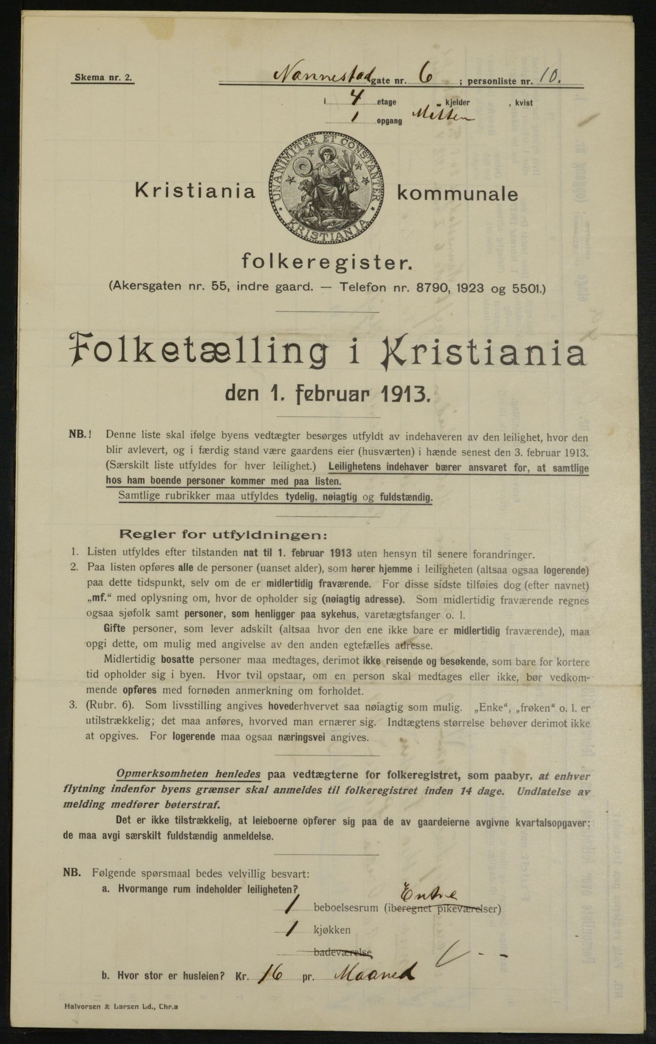 OBA, Municipal Census 1913 for Kristiania, 1913, p. 69092