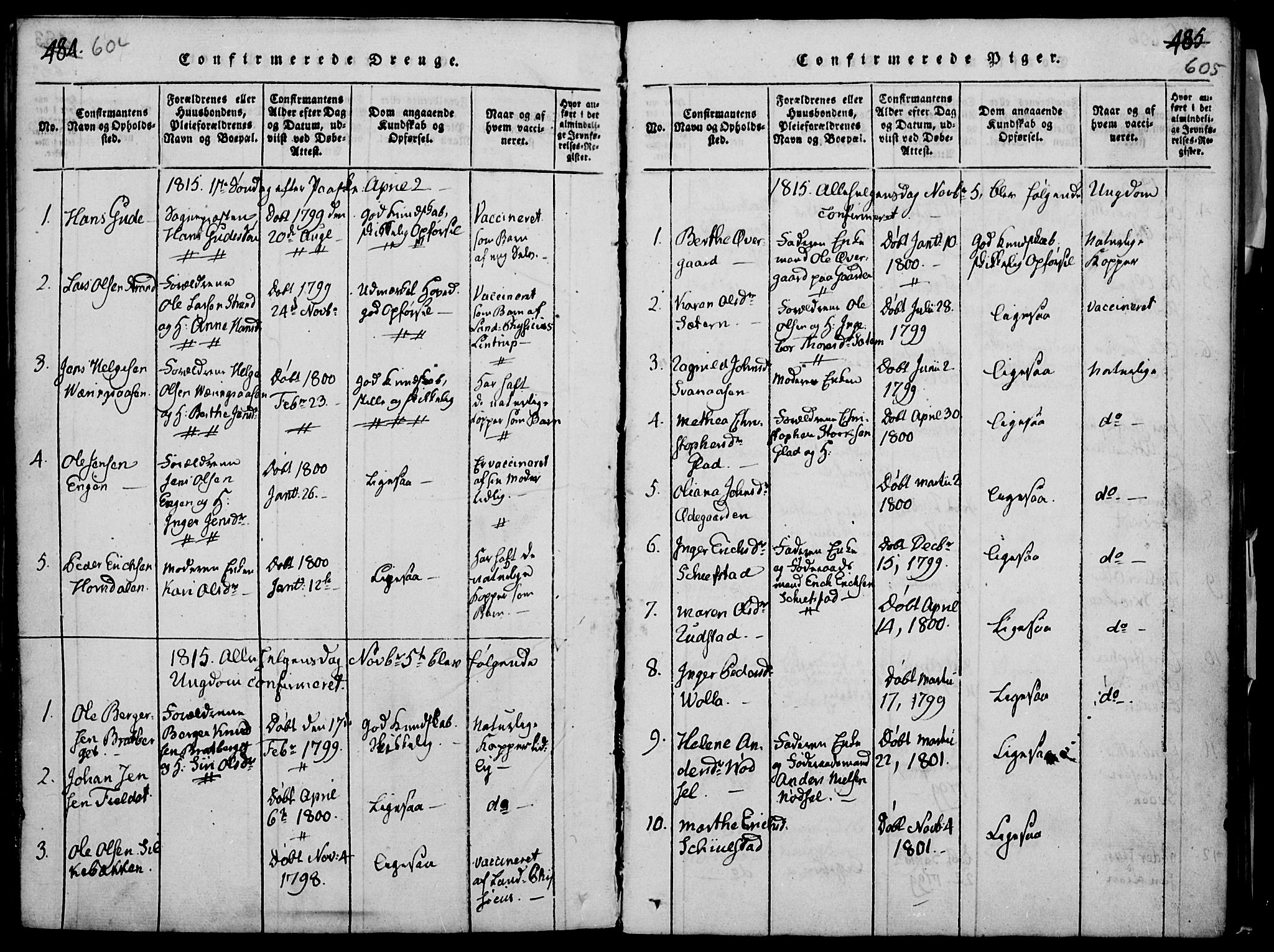 Elverum prestekontor, SAH/PREST-044/H/Ha/Haa/L0007: Parish register (official) no. 7, 1815-1830, p. 604-605