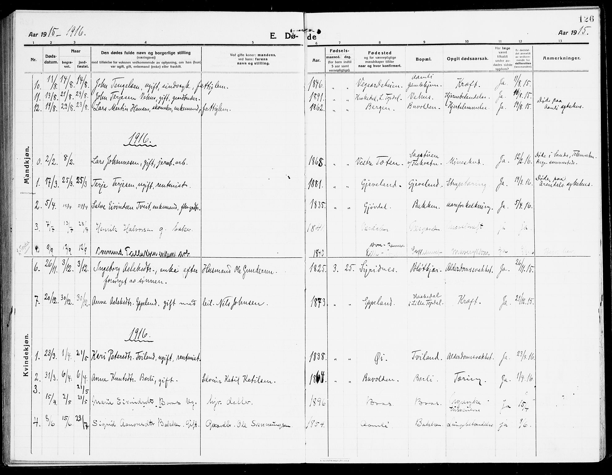 Åmli sokneprestkontor, AV/SAK-1111-0050/F/Fa/Fac/L0013: Parish register (official) no. A 13, 1914-1933, p. 126