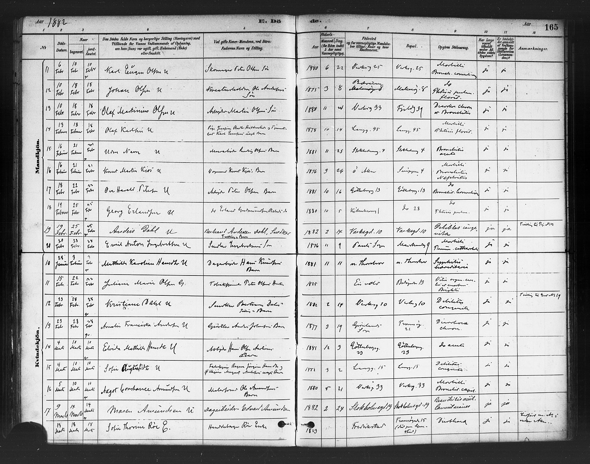 Petrus prestekontor Kirkebøker, AV/SAO-A-10872/F/Fa/L0002: Parish register (official) no. 2, 1881-1896, p. 165