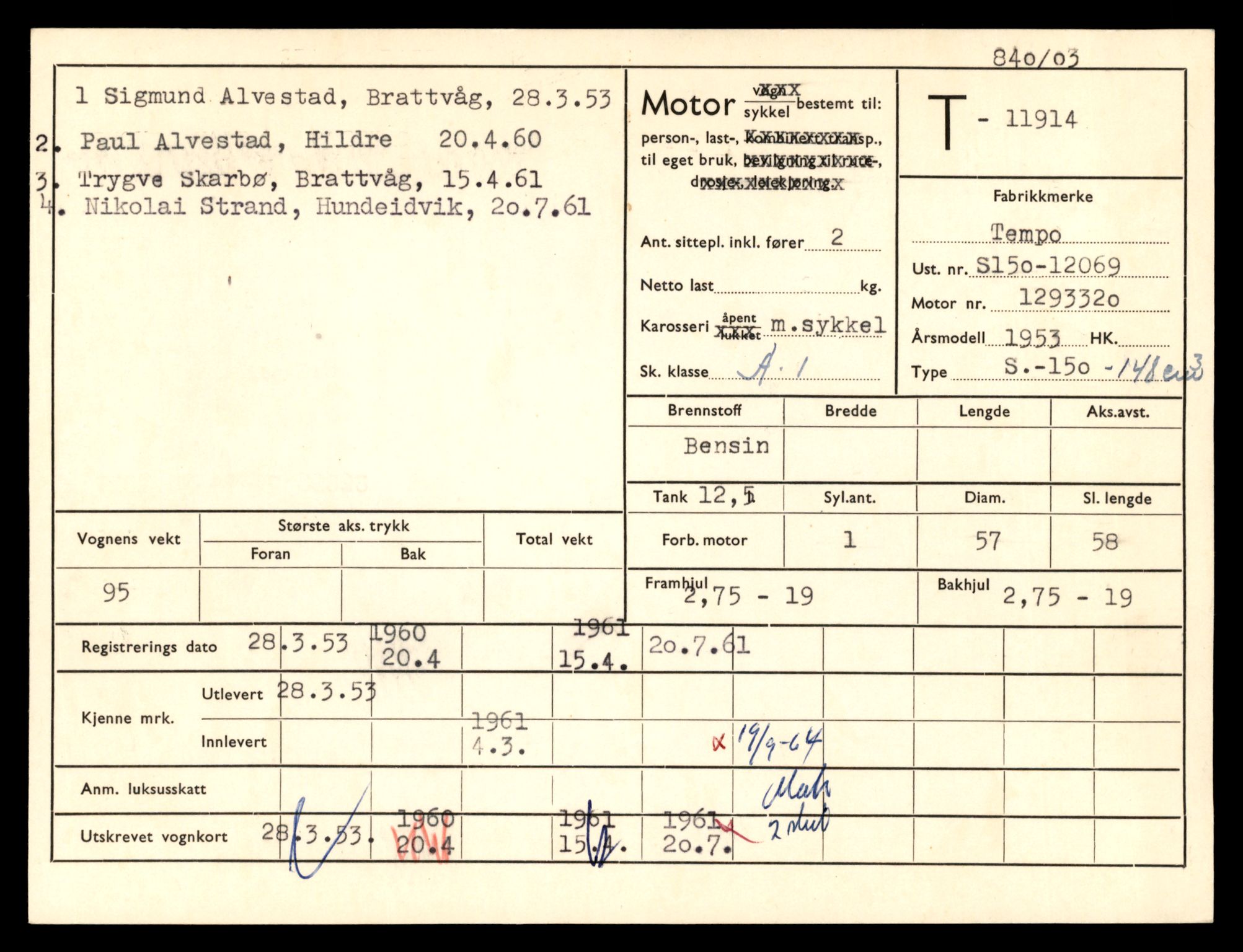 Møre og Romsdal vegkontor - Ålesund trafikkstasjon, AV/SAT-A-4099/F/Fe/L0031: Registreringskort for kjøretøy T 11800 - T 11996, 1927-1998, p. 1985