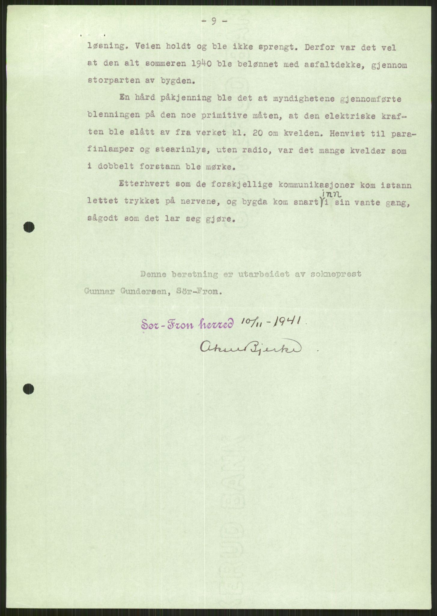 Forsvaret, Forsvarets krigshistoriske avdeling, AV/RA-RAFA-2017/Y/Ya/L0014: II-C-11-31 - Fylkesmenn.  Rapporter om krigsbegivenhetene 1940., 1940, p. 96