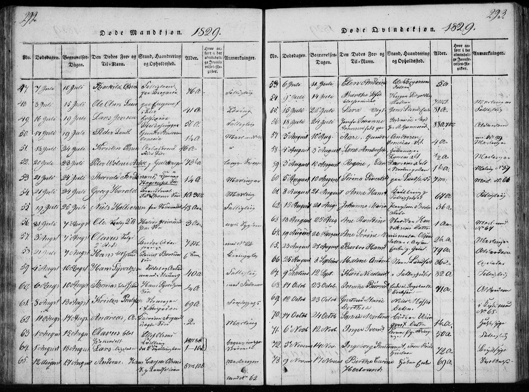 Bragernes kirkebøker, AV/SAKO-A-6/F/Fa/L0007: Parish register (official) no. I 7, 1815-1829, p. 292-293