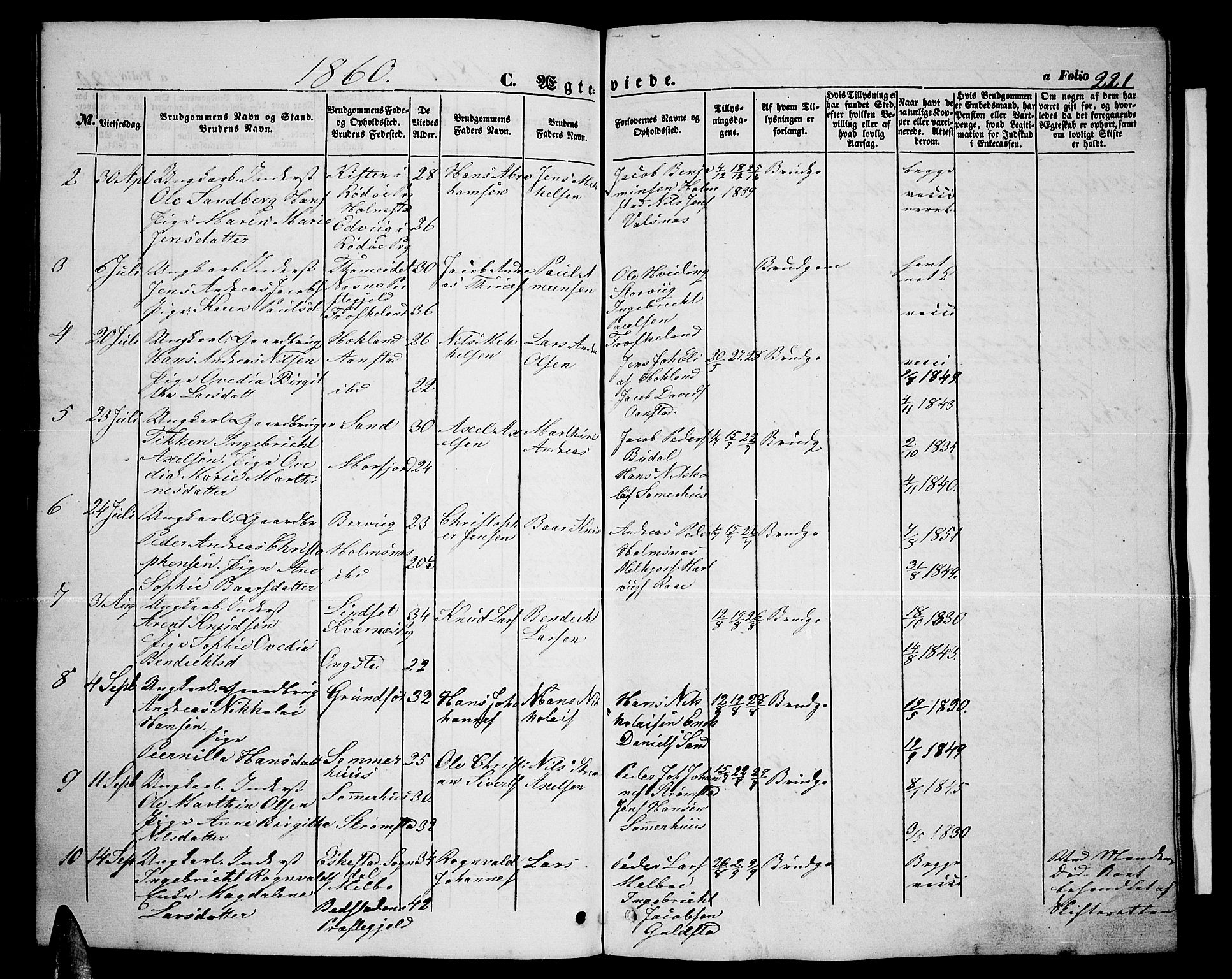 Ministerialprotokoller, klokkerbøker og fødselsregistre - Nordland, AV/SAT-A-1459/888/L1265: Parish register (copy) no. 888C03, 1850-1863, p. 221