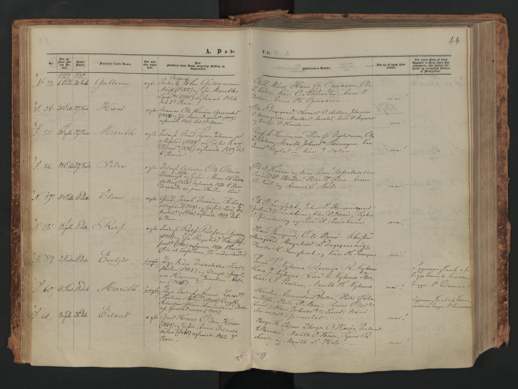 Skjåk prestekontor, SAH/PREST-072/H/Ha/Haa/L0001: Parish register (official) no. 1, 1863-1879, p. 44