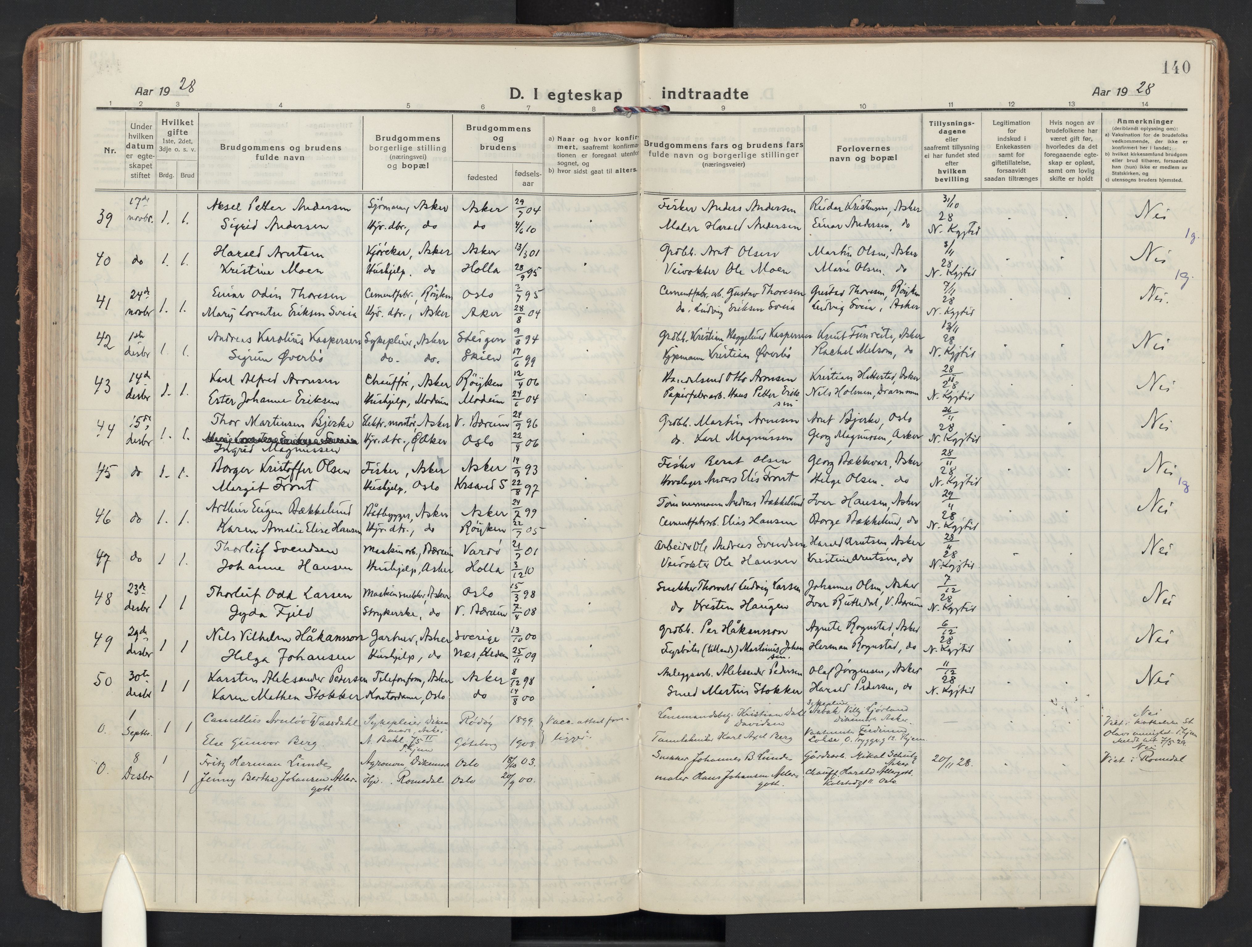 Asker prestekontor Kirkebøker, SAO/A-10256a/F/Fa/L0019: Parish register (official) no. I 19, 1918-1935, p. 140
