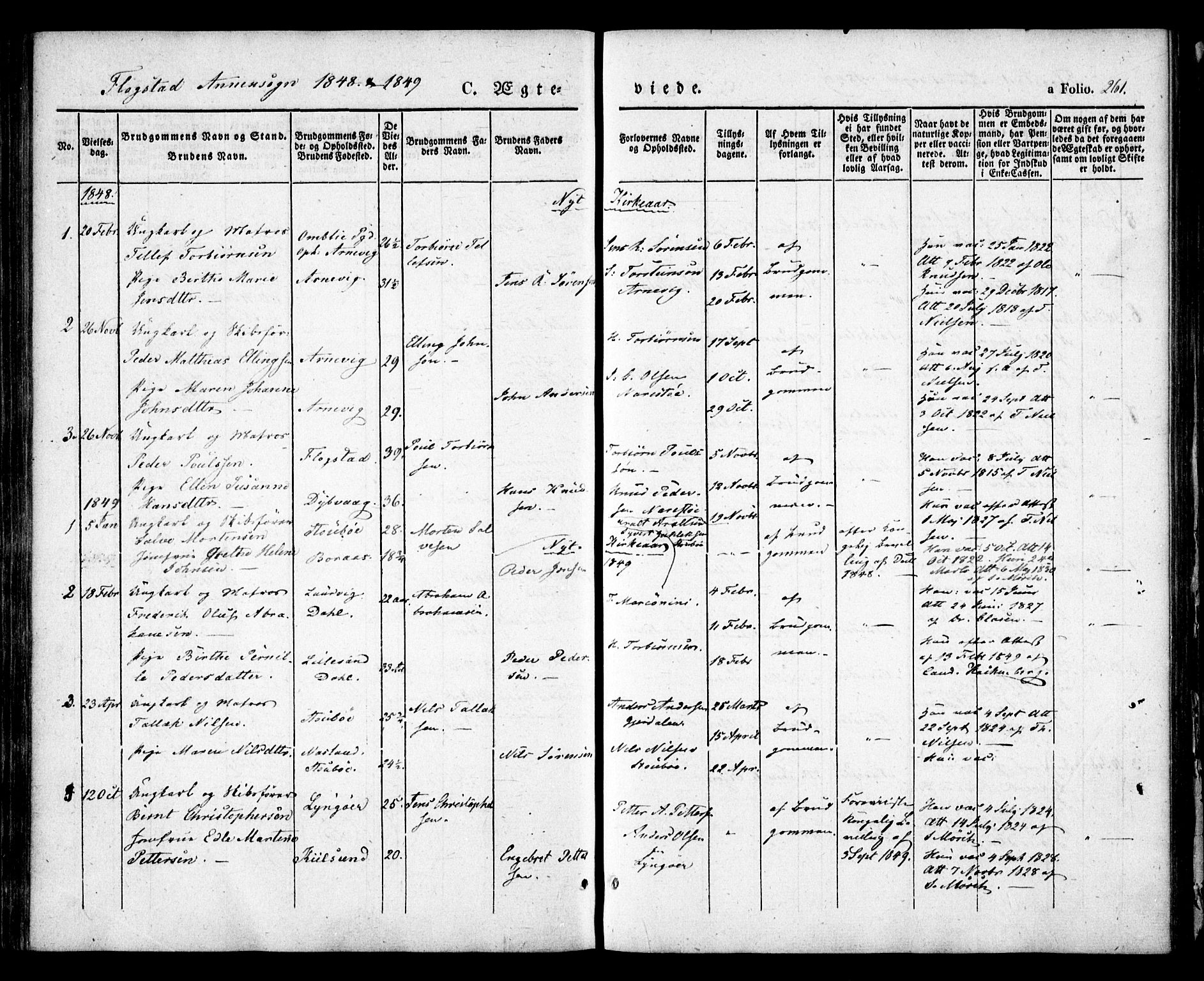 Dypvåg sokneprestkontor, AV/SAK-1111-0007/F/Fa/Faa/L0005: Parish register (official) no. A 5, 1841-1854, p. 261