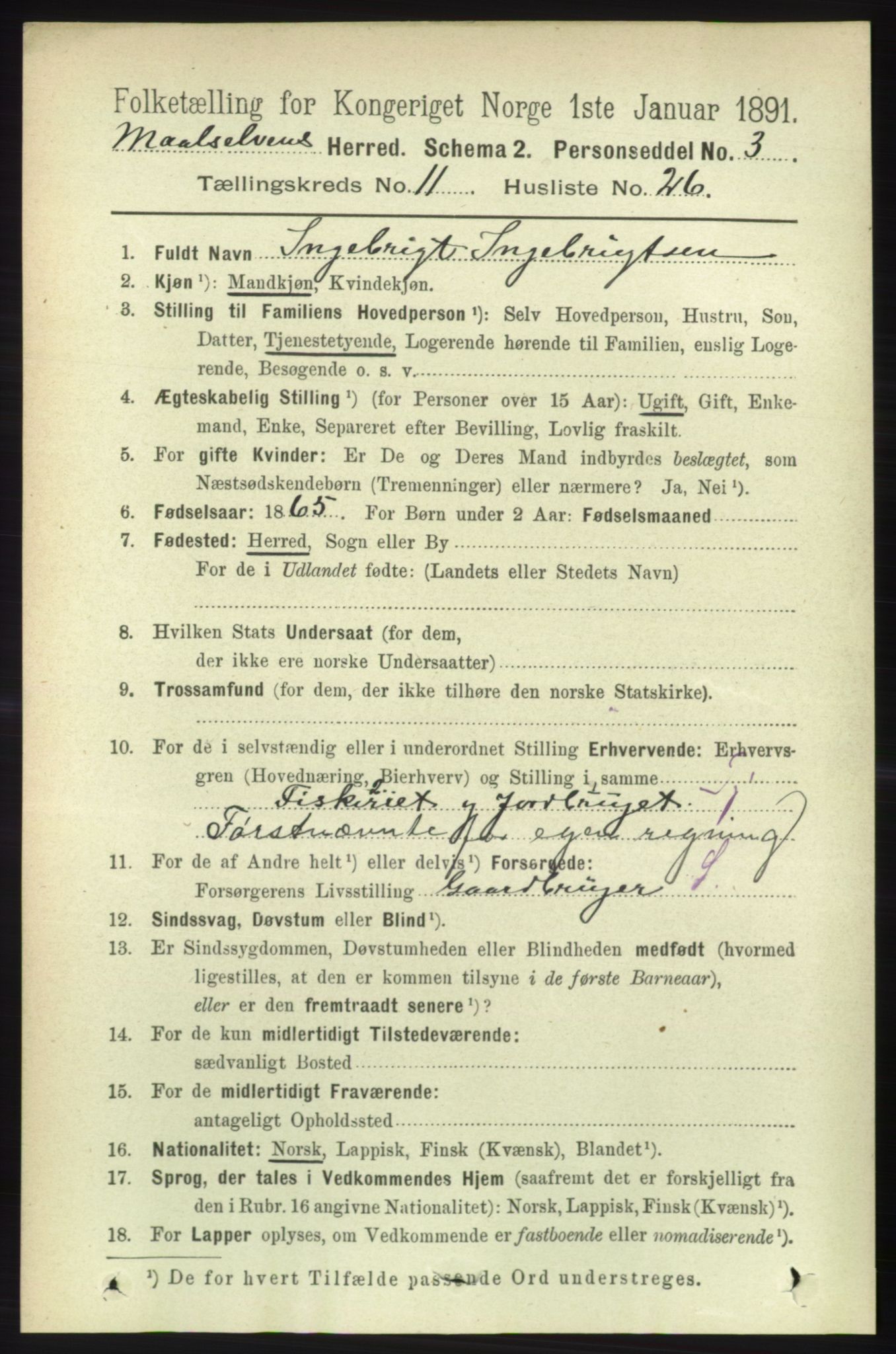 RA, 1891 census for 1924 Målselv, 1891, p. 3454