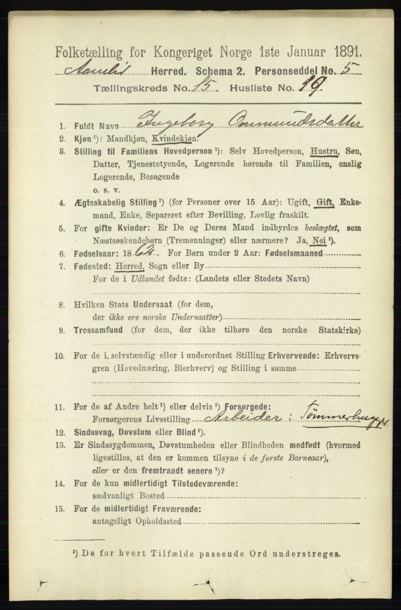 RA, 1891 census for 0929 Åmli, 1891, p. 2660