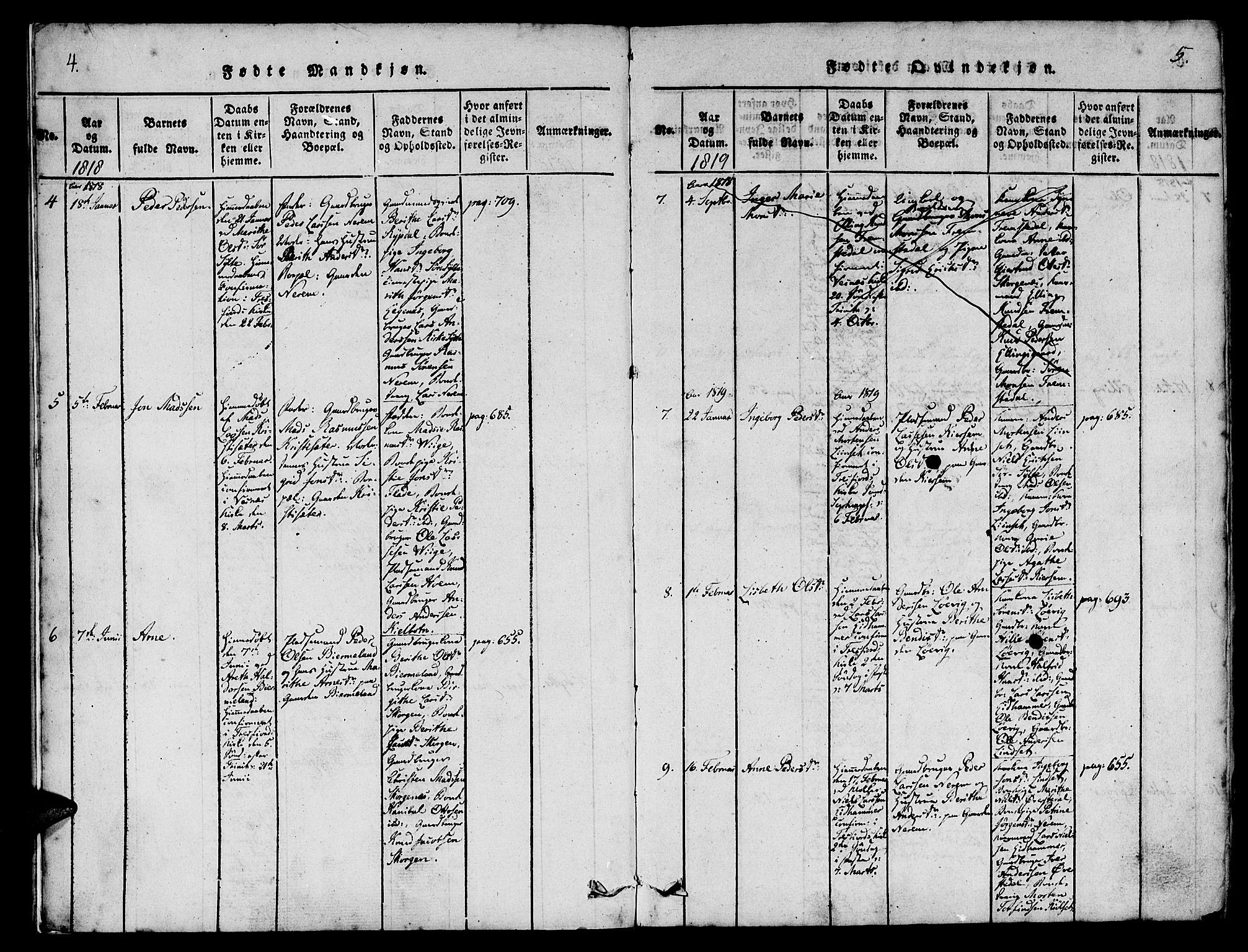 Ministerialprotokoller, klokkerbøker og fødselsregistre - Møre og Romsdal, AV/SAT-A-1454/541/L0544: Parish register (official) no. 541A01, 1818-1847, p. 4-5