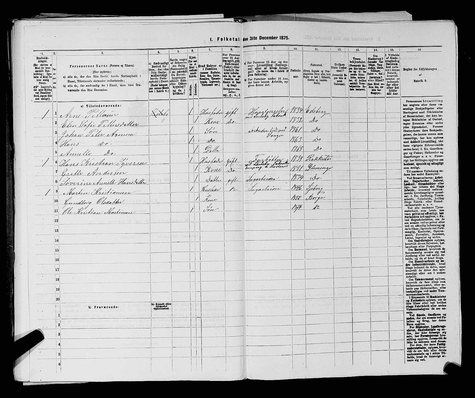 RA, 1875 census for 0132L Fredrikstad/Glemmen, 1875, p. 1255